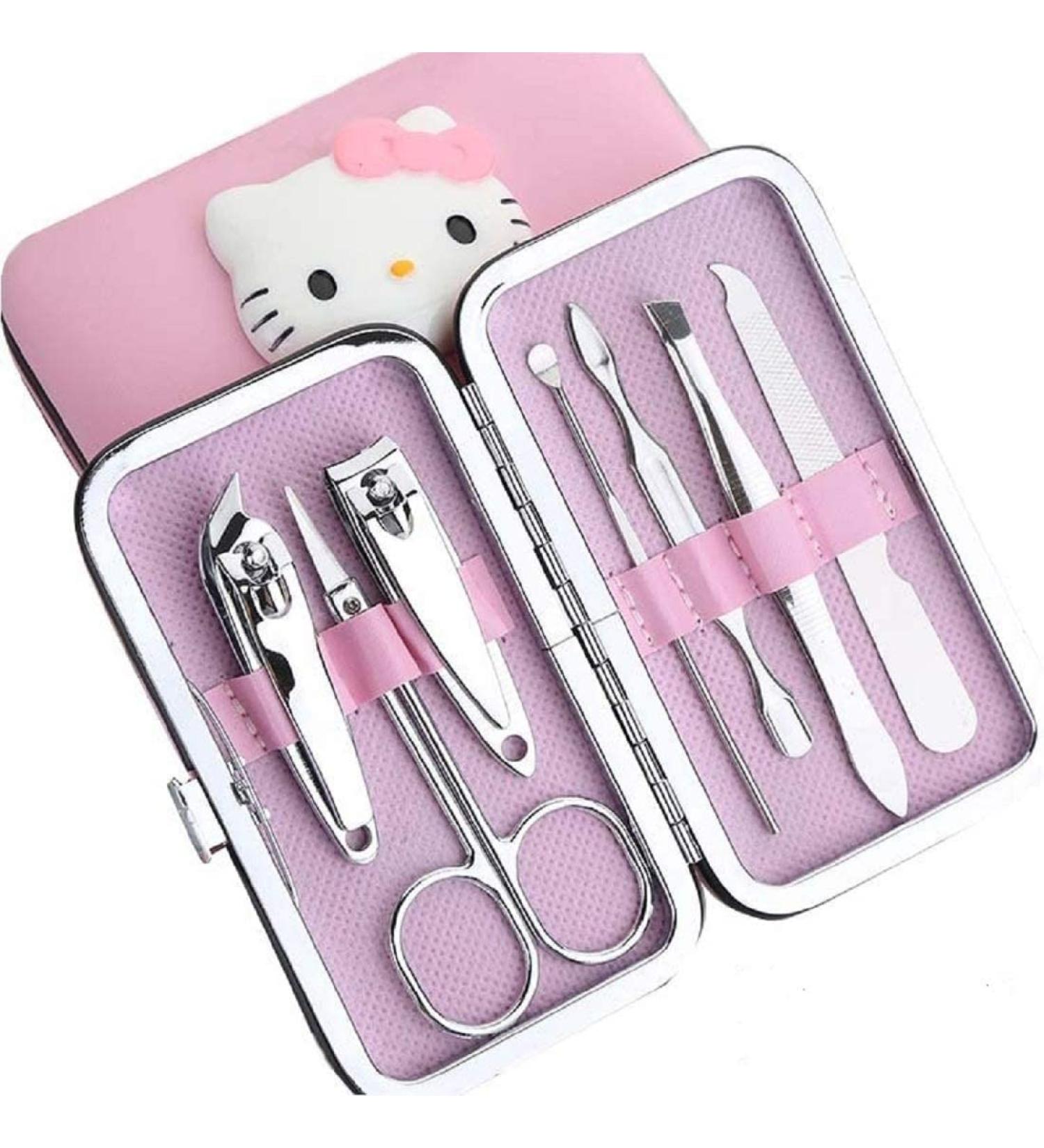 Hello Kitty Nail Clipper Travel Set - 7 in 1 Stainless Steel Professional Manicure Pedicure Kit with Leather Case - Buy Online on GoSupps.com