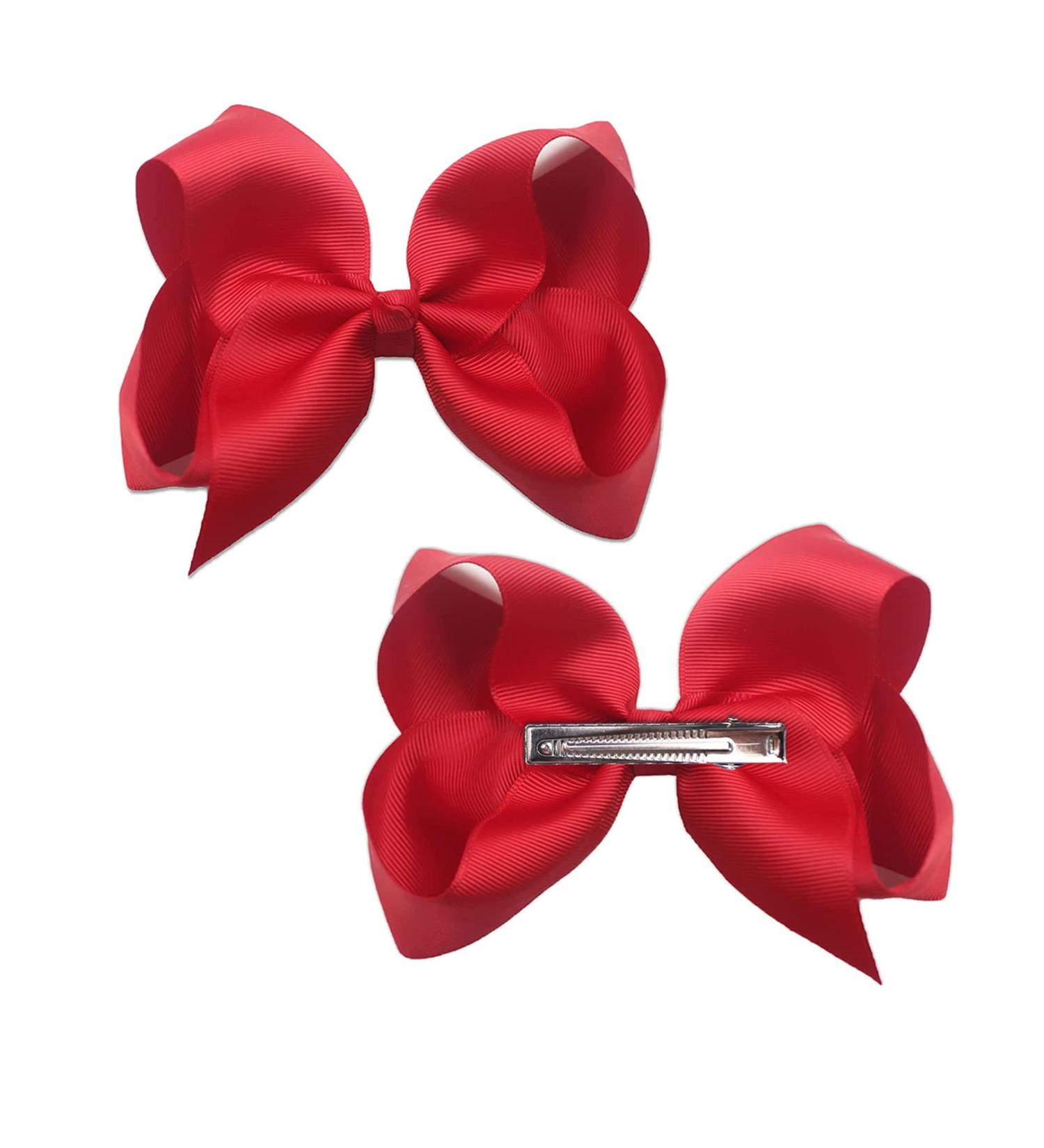 2 Pcs Red Ribbon Hair Bow Clips Barrettes - Hair Styling Accessories for Girls & Women - Perfect for Christmas, Wedding, Birthday, Valentine's Day - 6 Inch - Buy Online on GoSupps.com