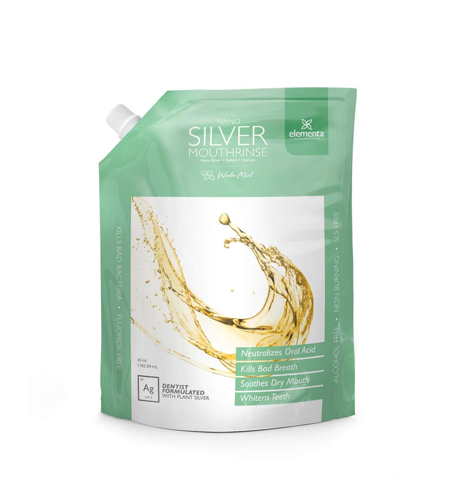 Elementa Silver Nano Silver Xylitol Mouth Wash Refill Pack 40 oz - Winter Mint | Alcohol and Fluoride Free Oral Care - Dentist Formulated - Buy Online on GoSupps.com