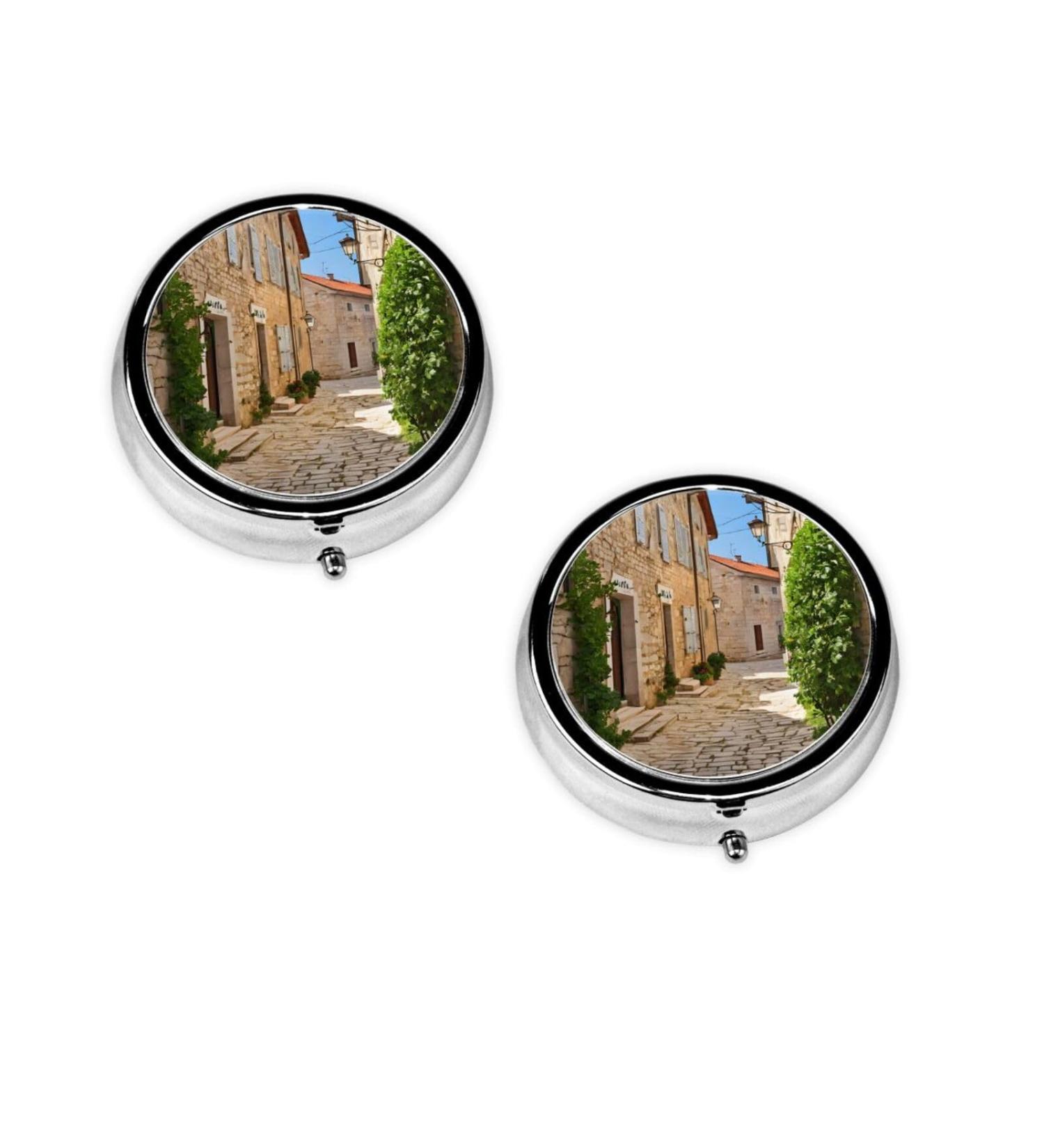 Italy Tuscan Printed Mini Round Pill Box - 3 Compartment Travel Pill Organizer for Home & Office Use - Buy Online on GoSupps.com