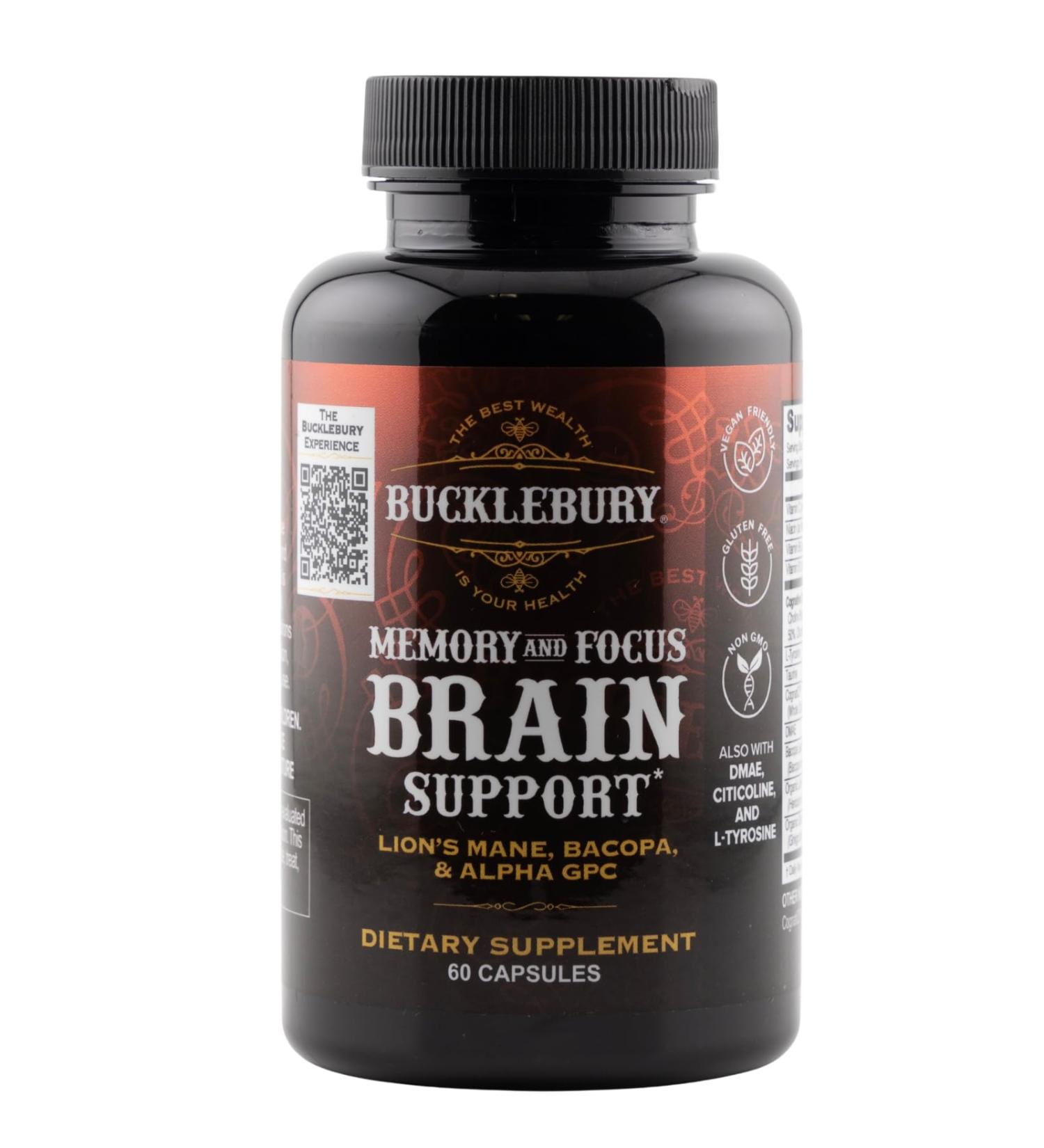 BUCKLEBURY Brain and Memory Supplements with Bacopa & Alpha GPC - Nootropic Brain Capsules for Cognitive Support Focus & Mental Clarity - Memory and Focus Pills for Women & Men - Vegan 60 Capsules - Buy Online on GoSupps.com