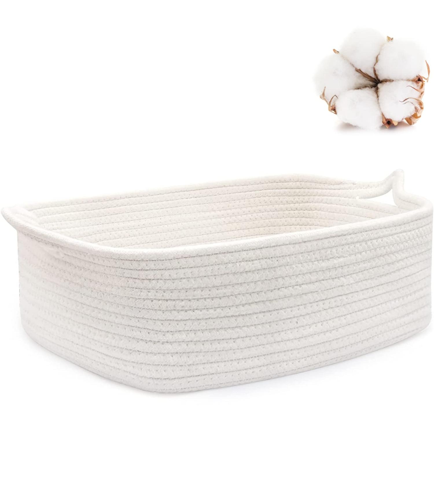 ABenkle Small Rope Basket - Decorative Boho White Storage Basket for Baby Dog Toy, Fruit, Towel - Under Shelf Organizer with Handle - Gift & Easter Basket - Buy Online on GoSupps.com