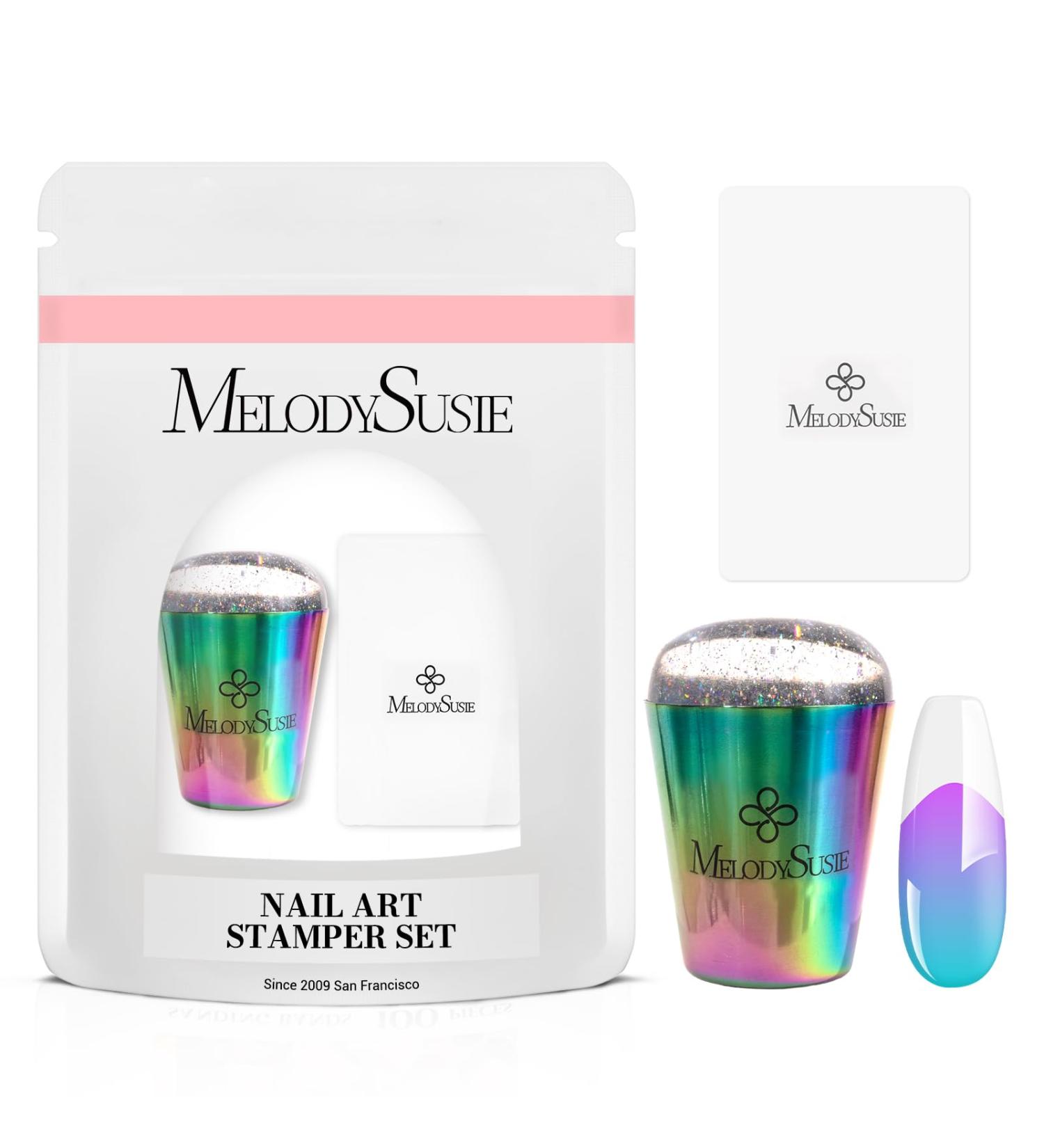 MelodySusie French Nail Stamper Kit - 2PCS Silicone Nail Stamp & Scraper for DIY Manicure | Perfect for Home & Salon | Laser Glitter Design - Buy Online on GoSupps.com