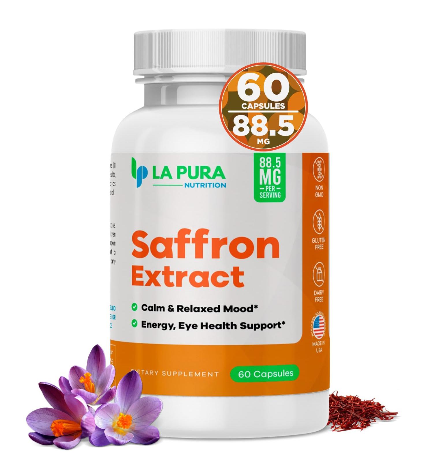 LaPura Pure Saffron Extract 88.5 mg Natural Mood & Energy Booster Supplement Eye & Heart Health Non-GMO Gluten-Free Made in USA 60 Capsules - Buy Online on GoSupps.com
