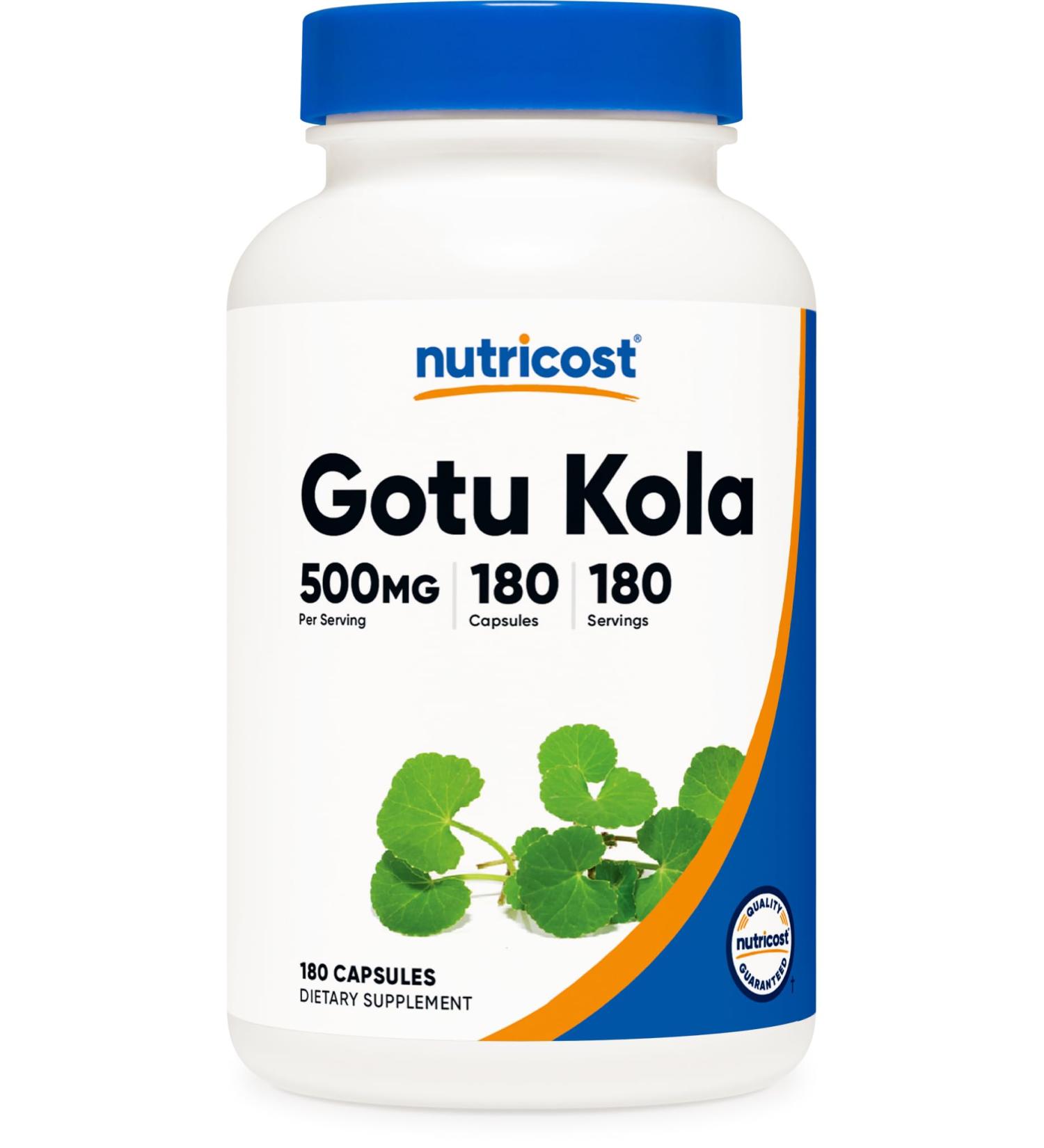 Nutricost Gotu Kola 500 MG 180 Capsules - Vegetarian Capsules Gluten Free Non-GMO - Buy Online on GoSupps.com