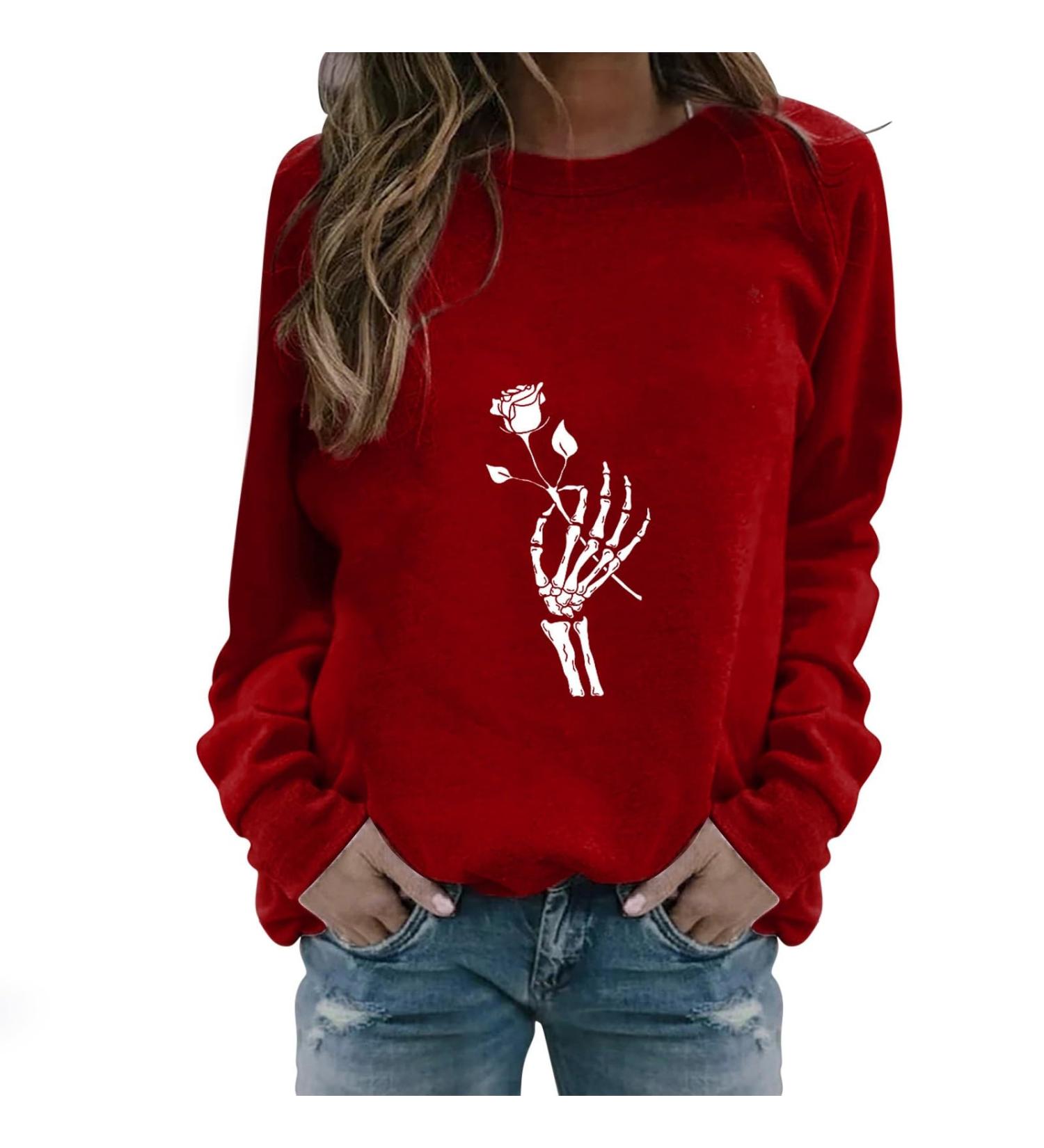 Halloween Costumes Round Neck Casual Long Sleeve Sweatshirt Top Fashion Top Watermelon Red Large - Buy Online on GoSupps.com