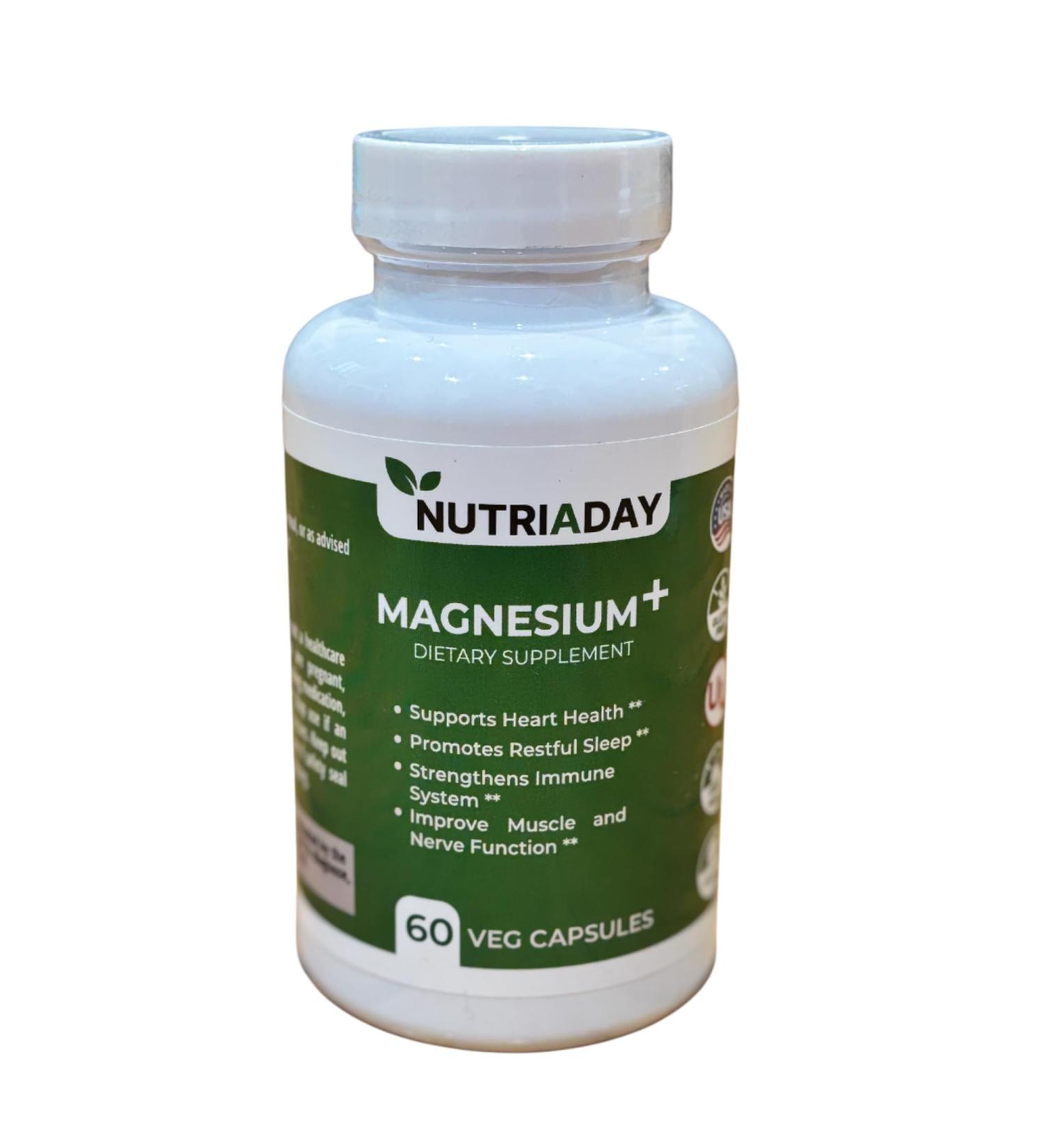 Nutriaday Magnesium Plus Supplement - Magnesium Complex for Stress Relief Heart Health Sleep Support Immune Boost Muscle & Nerve Aid - Pure Magnesium Glycinate Powder 60 Veg Capsules - Buy Online on GoSupps.com