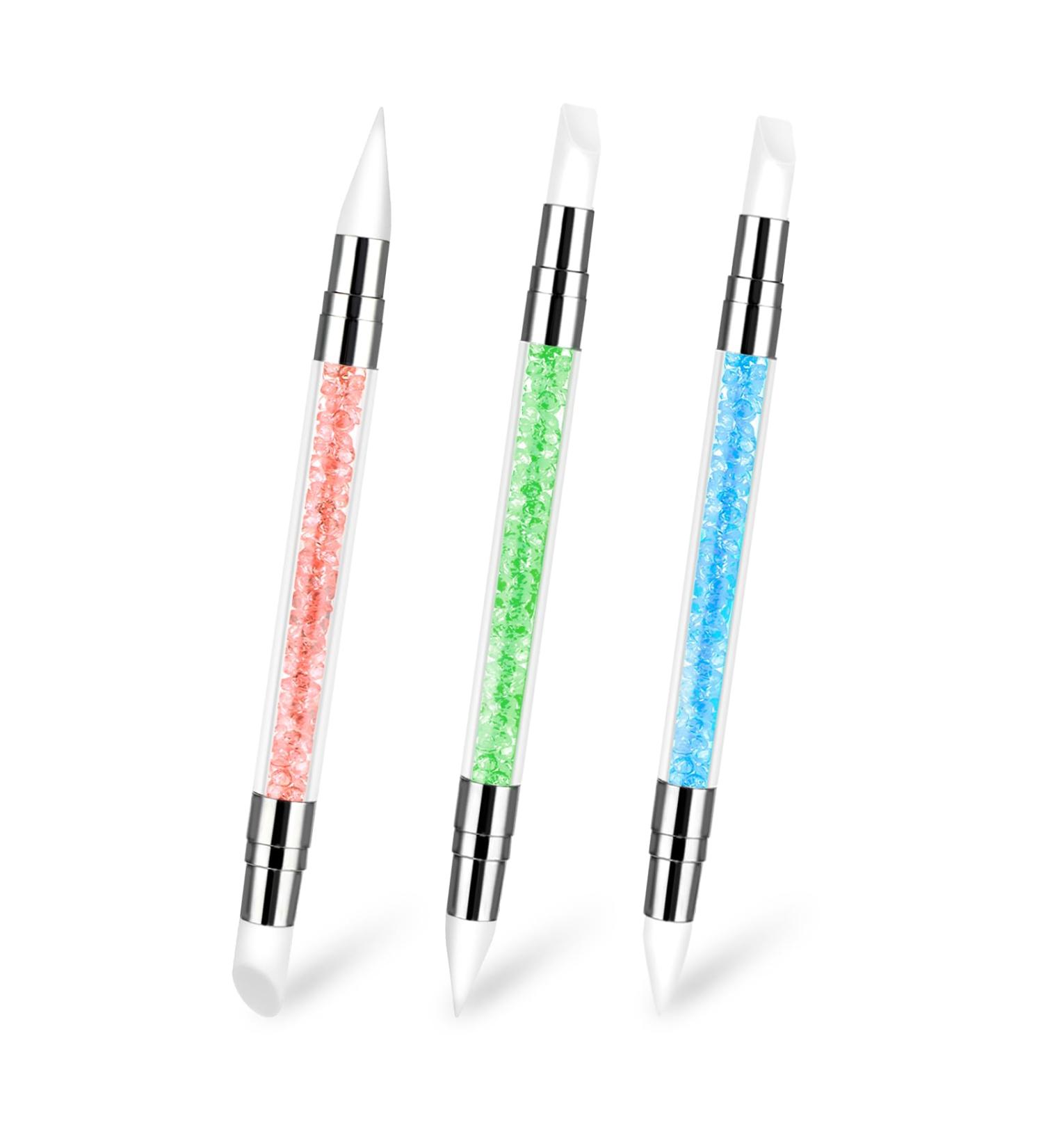 3 Pcs Nail Art Sculpture Pen Set - Dual Tipped Silicone Tools for Home & Salon | Blue Green Orange Nail Brushes & Rhinestone Carving Pen - Buy Online on GoSupps.com