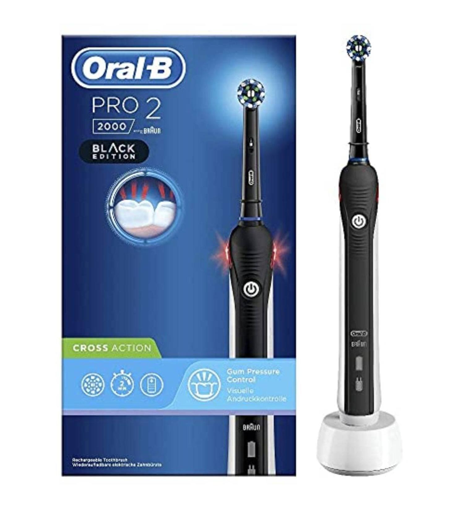 Oral-B Pro 2 2000 Electric Toothbrush - Rechargeable Black Handle & CrossAction Head - International Shipping Available - Buy Online on GoSupps.com