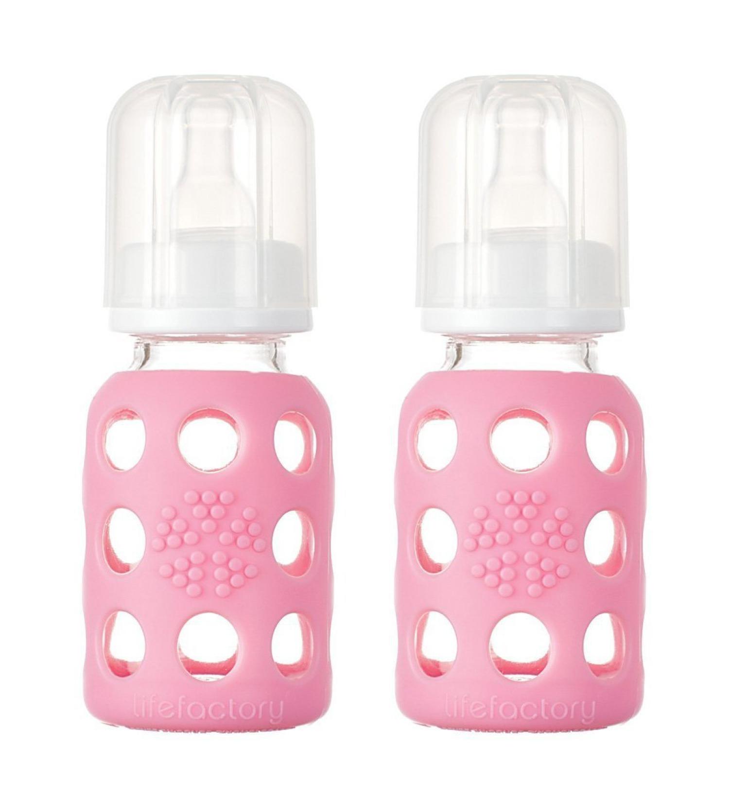 Lifefactory Glass Baby Bottle with Silicone Sleeve 2 Pack (Pink 4oz)