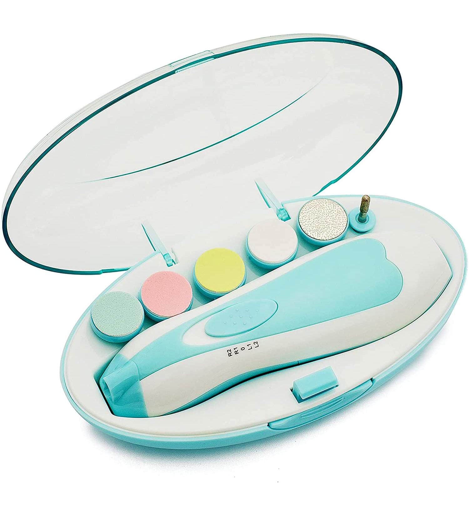 Baby Nail Trimmer - Electric Safe Baby Nail File Trim Polish Grooming kit Safe for Infant Newborn Toddler Girls Boys Adults with LED Light 6 Grinding Heads Blue - Buy Online on GoSupps.com