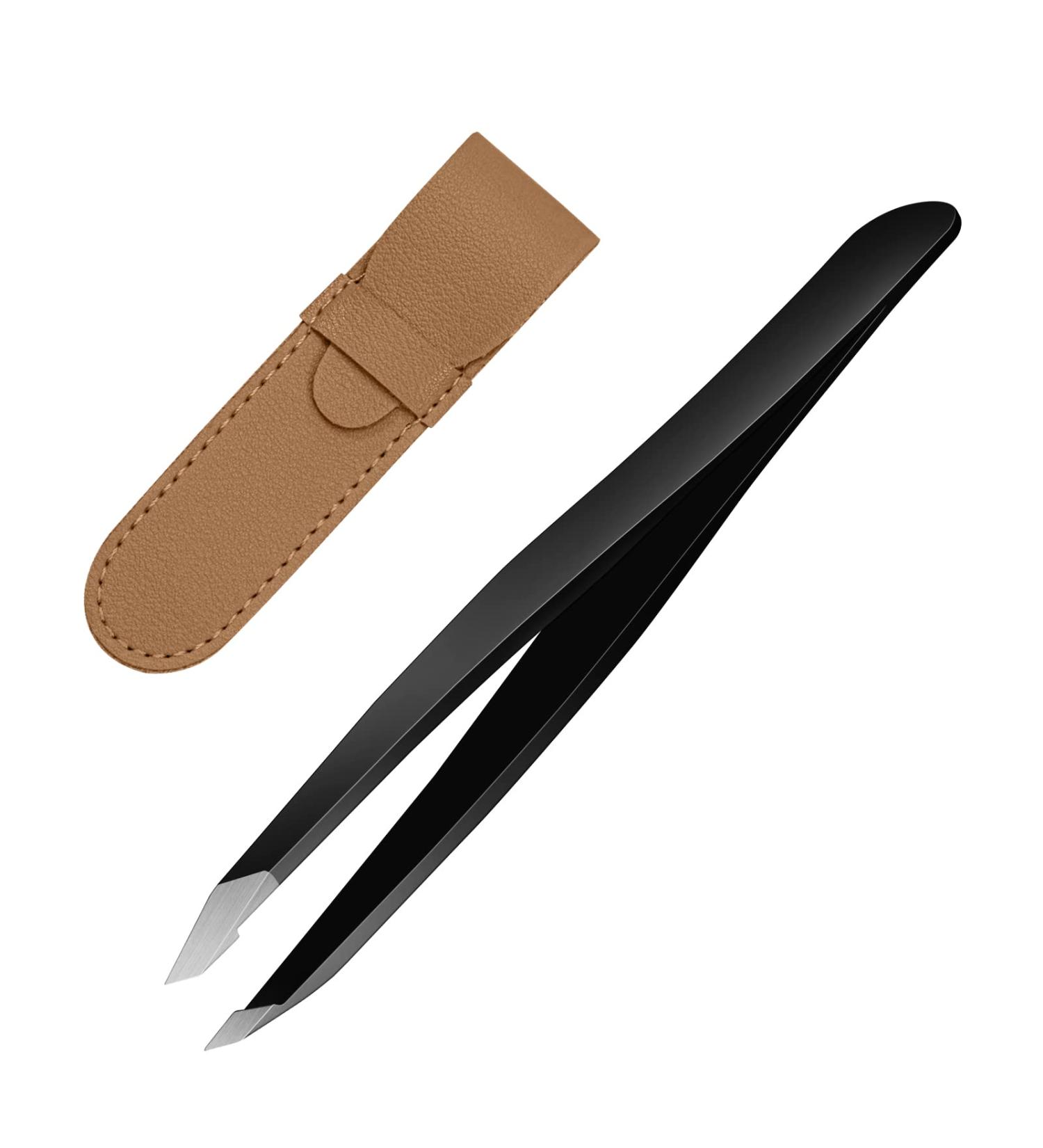 CGBE Professional Stainless Steel Slant Tip Eyebrow Tweezers | Precision Tweezer for Men & Women | Great for Ingrown Hair | 1 Pack (Black) - Buy Online on GoSupps.com