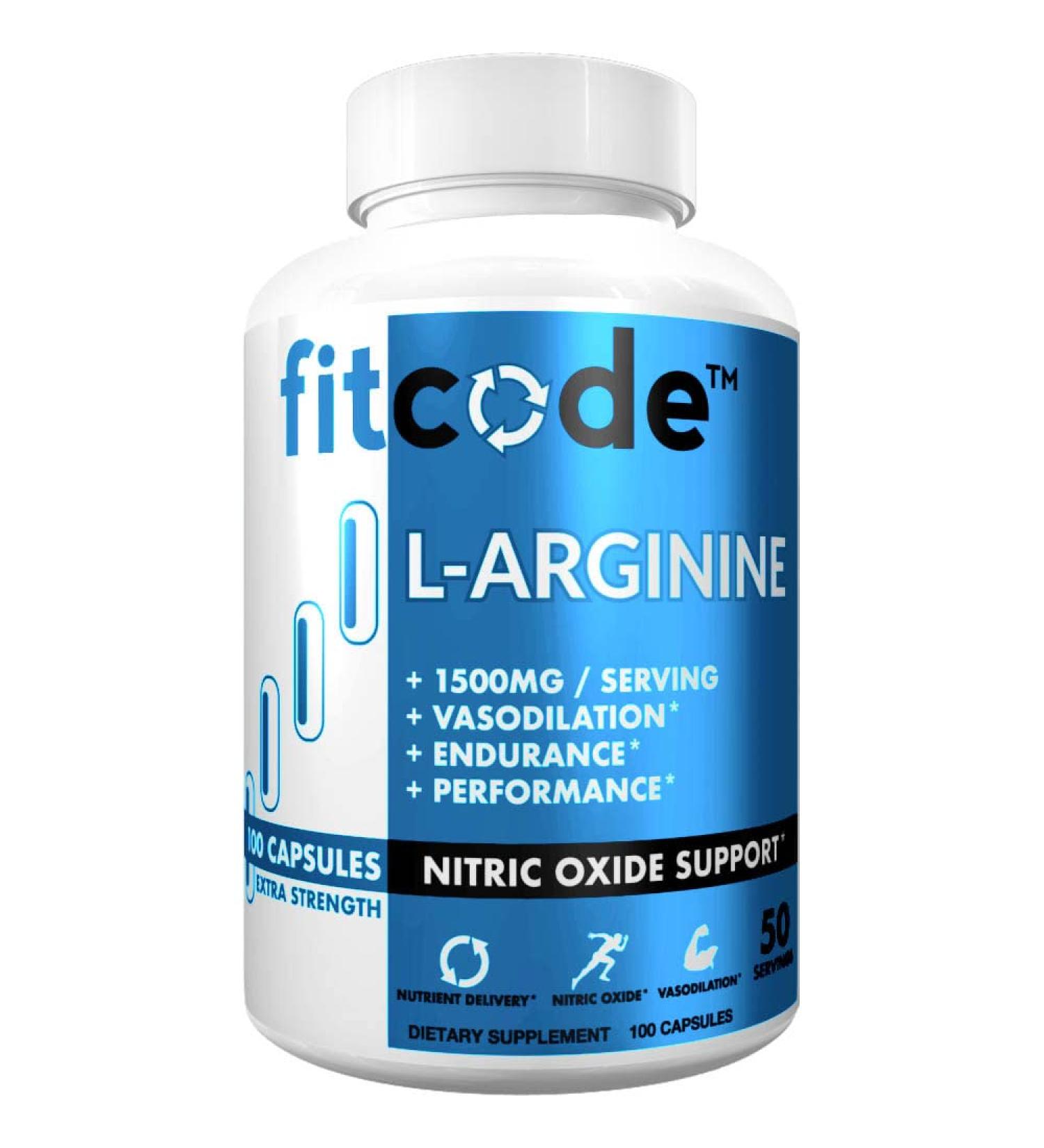 Fitcode Pure L-Arginine HCl 1500mg Nitric Oxide Supplement - Boost Vascularity, Pumps, Endurance & Muscle Growth - 50 Servings - Buy Online on GoSupps.com