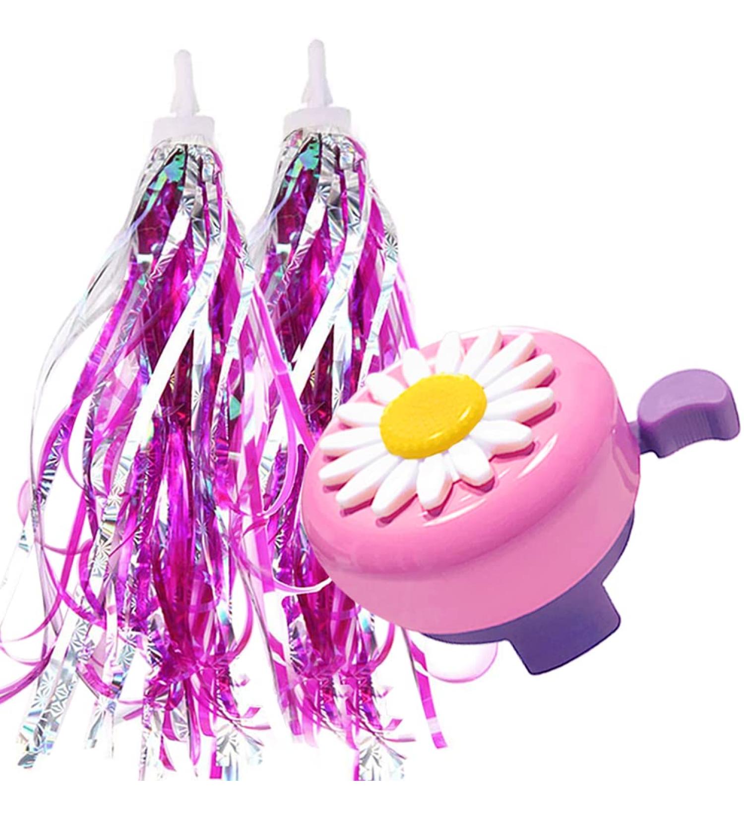 Girls Bike Bell and Streamers - Flower Design Bell with 2 Pack Streamers for Children's Bicycle Accessories - Buy Online on GoSupps.com
