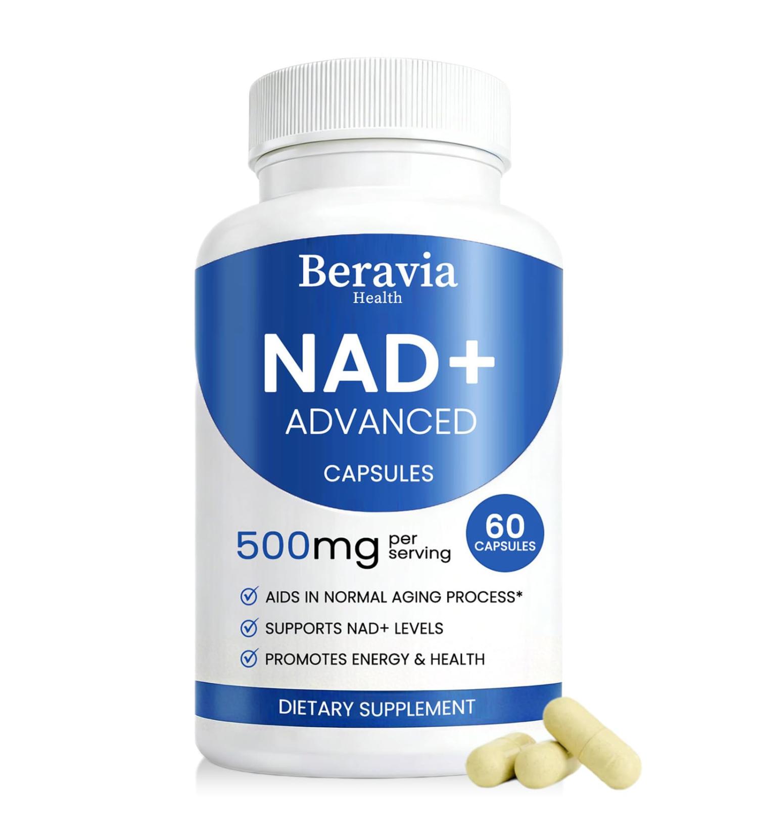 Beravia Health NAD + Supplement NAD Advanced Supplements for Women & Men - with Nicotinamide Resveratro Quercetin Skin & Body Anti-Aging Support - 60 Capsules (1 Bottle) - Buy Online on GoSupps.com