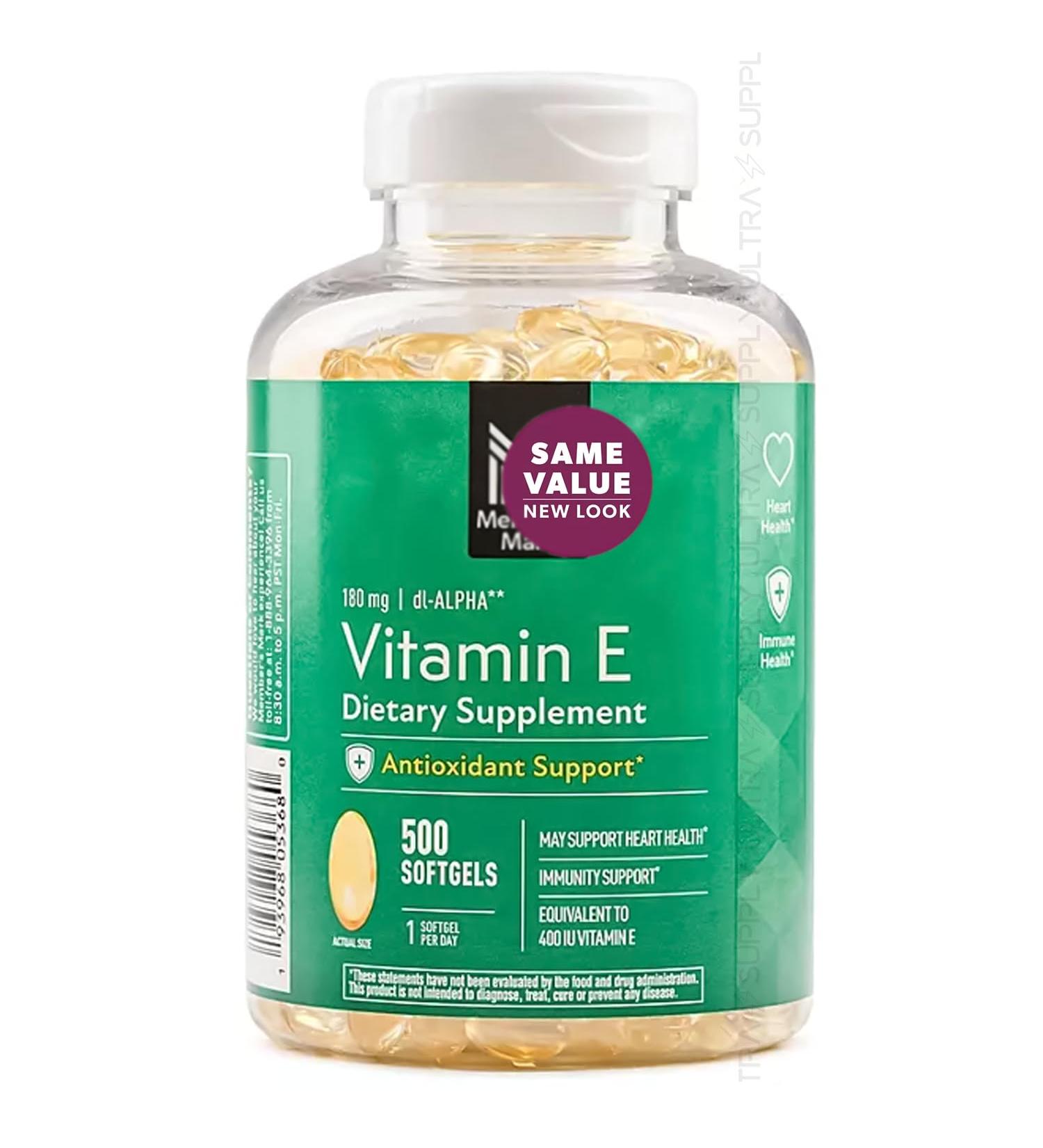 Members Mark Vitamin E (500 Count.) Softgels 180 mg (400 IU) | Antioxidant Support for Heart & Immune Health Gluten-Free - Buy Online on GoSupps.com