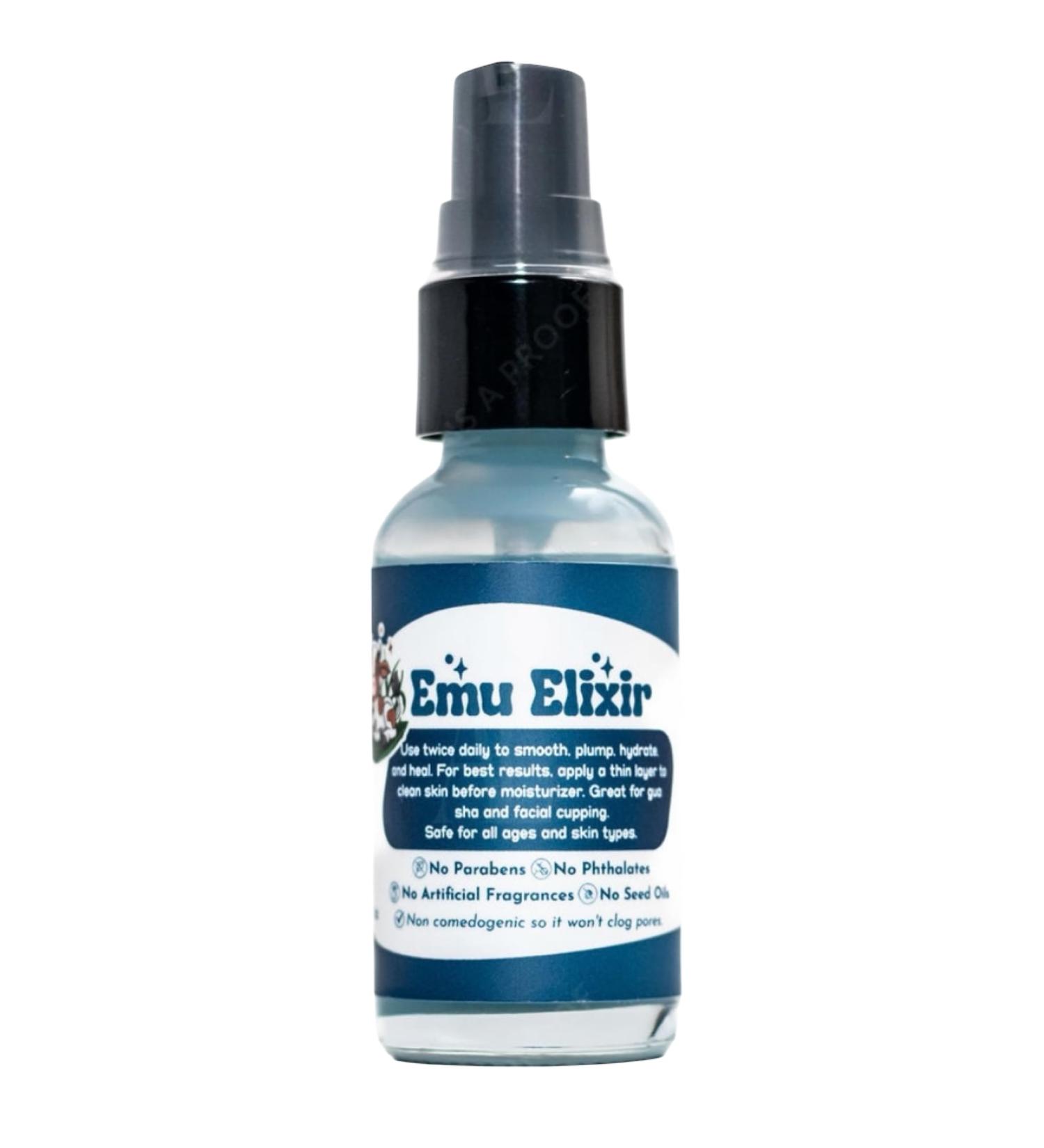 Emu Elixir Serum for hydration, morning and evening moisturizer, facial massage, fine lines and wrinkles, gua sha, cupping, acne, eczema and more. Organic and chemical free emu oil. - Buy Online on GoSupps.com