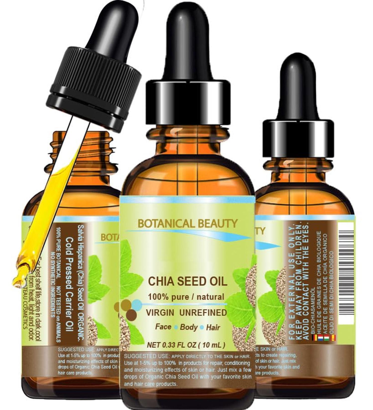 Buy 100% Pure Chia Seed Oil - Natural Virgin Unrefined Cold-Pressed Carrier Oil for Face Skin Hair & Nails | 10 ml by Botanical Beauty - Buy Online on GoSupps.com