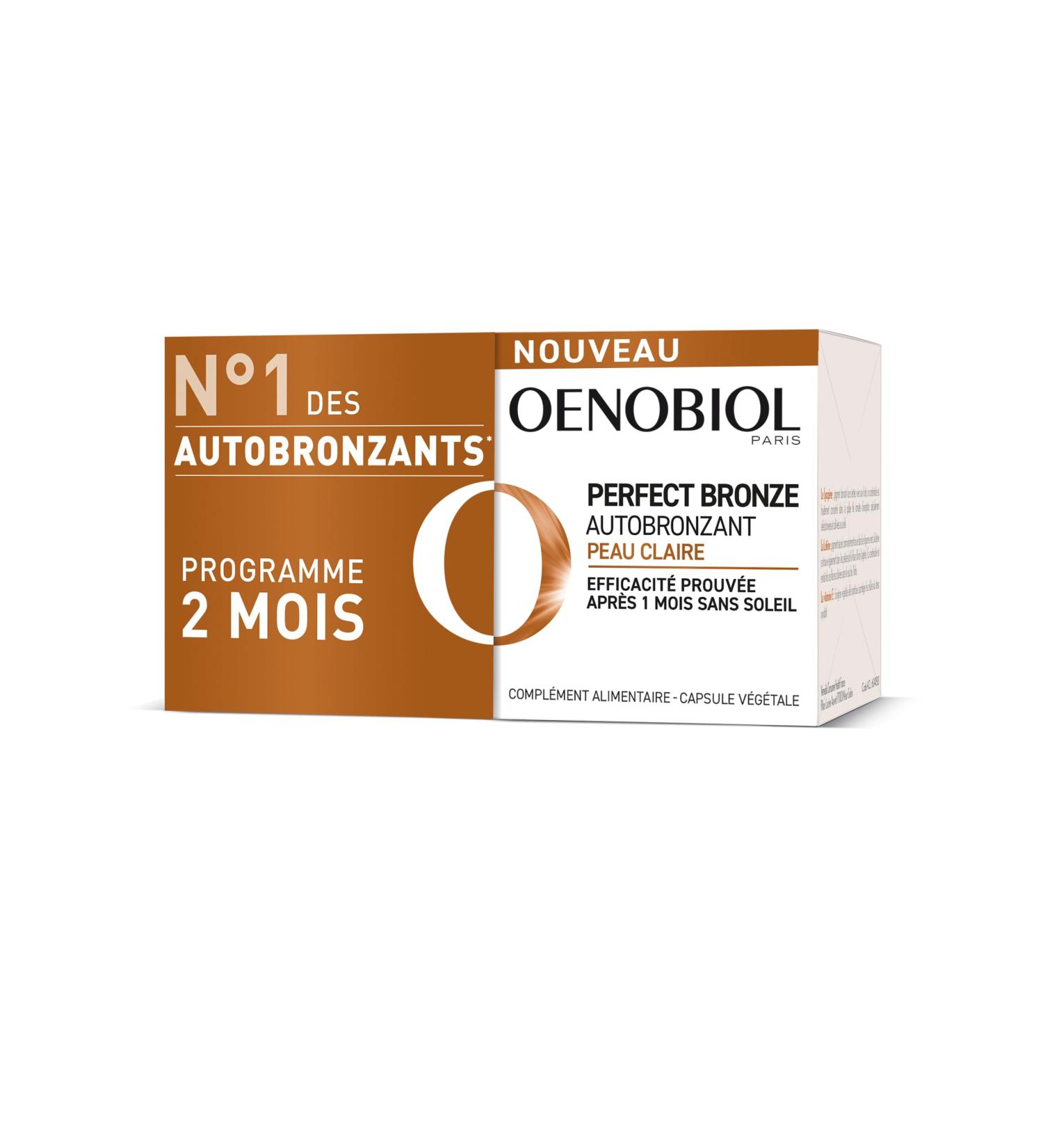 Oenobiol Perfect Bronze Self-Tanning Light Skin - Effective From the 1st Month Without Sun - Concentration of 5 Pigments 100% Plant Origin - Food Supplement 2 x 30 Capsules - 2 Month Program - Buy Online on GoSupps.com