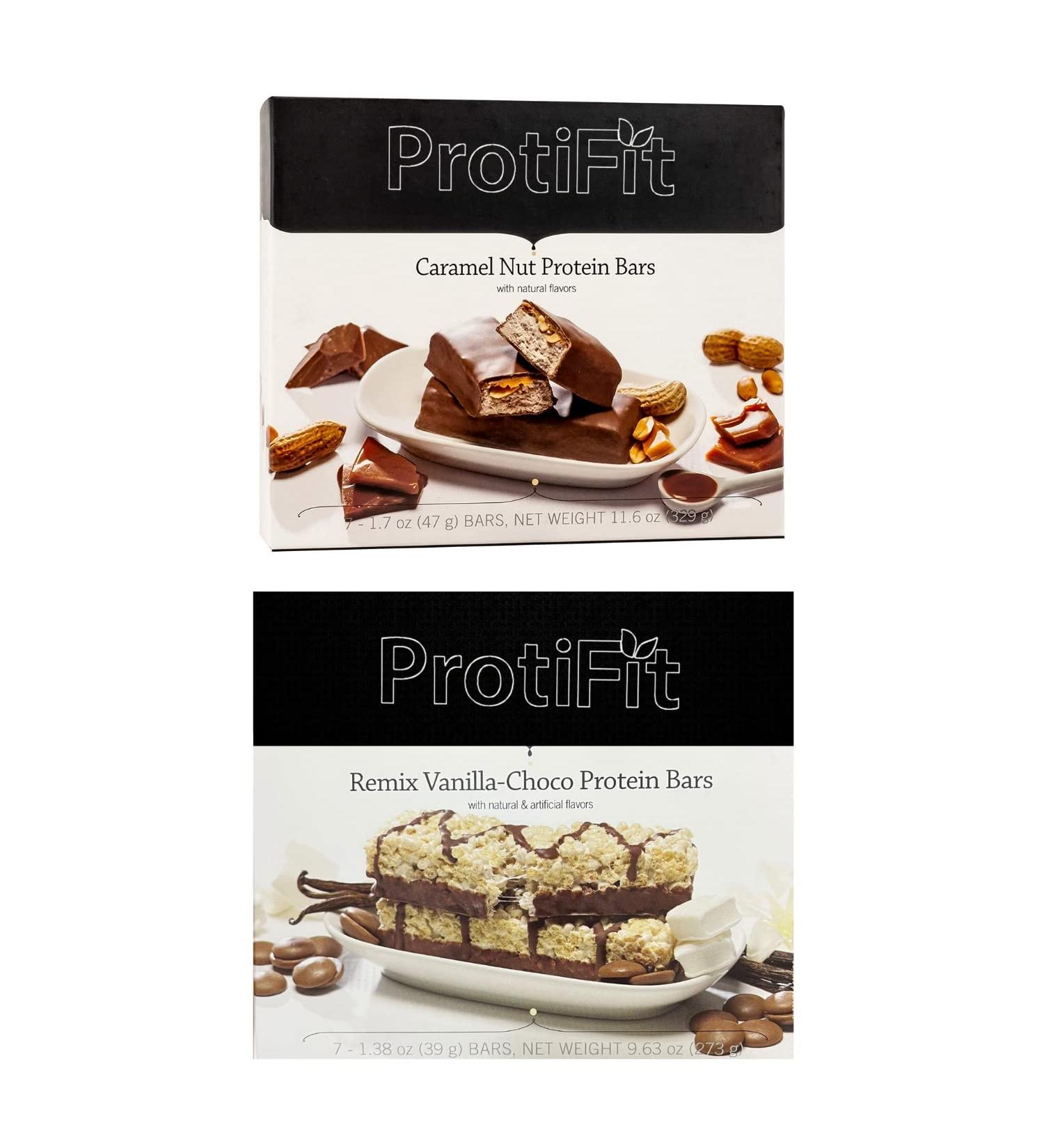 PROTIFIT - Low Calorie Caramel Nut & Remix Vanilla-Choco Protein Bar 2 Pack High Protein 15g Protein Low Carb Low Sugar Ideal Protein Compatible 7 Servings Per Box (2 Pack) - Buy Online on GoSupps.com