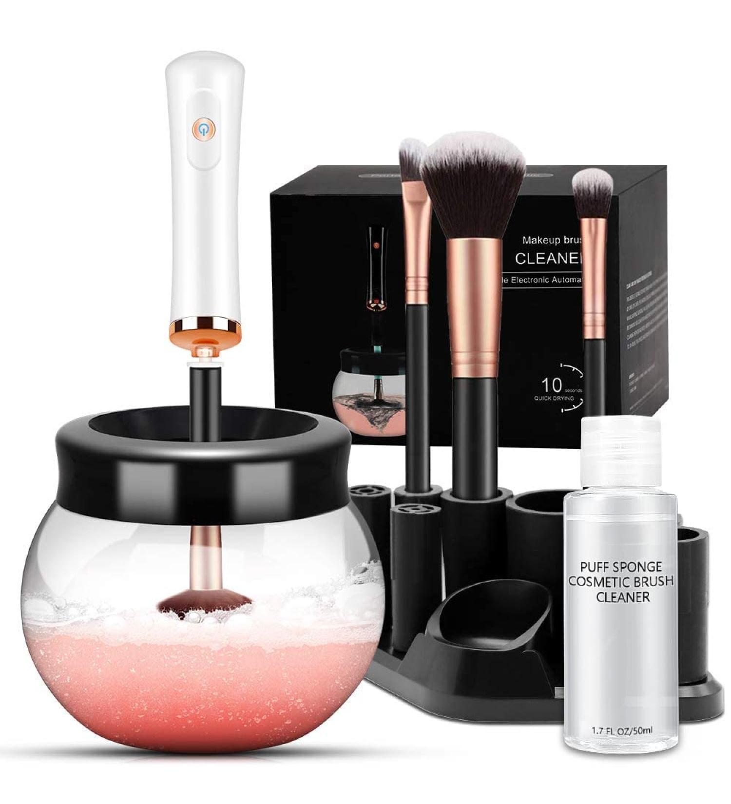 DOTSOG Makeup Brush Cleaner Dryer Machine | Automatic Brush Spinner with 8 Collars | Wash and Dry Brushes in Seconds | Includes 50ml Cleanser (White) - Buy Online on GoSupps.com