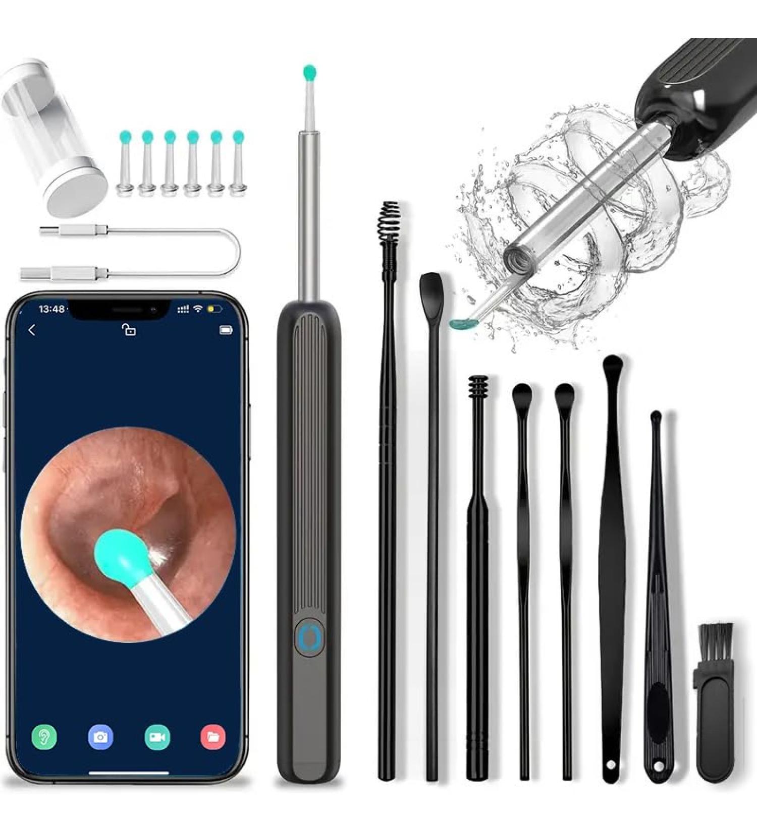 Ear Wax Removal Kit with 1080P Camera - 8 Pcs Ear Cleaner Set for iPhone Android - Black - Buy Online on GoSupps.com