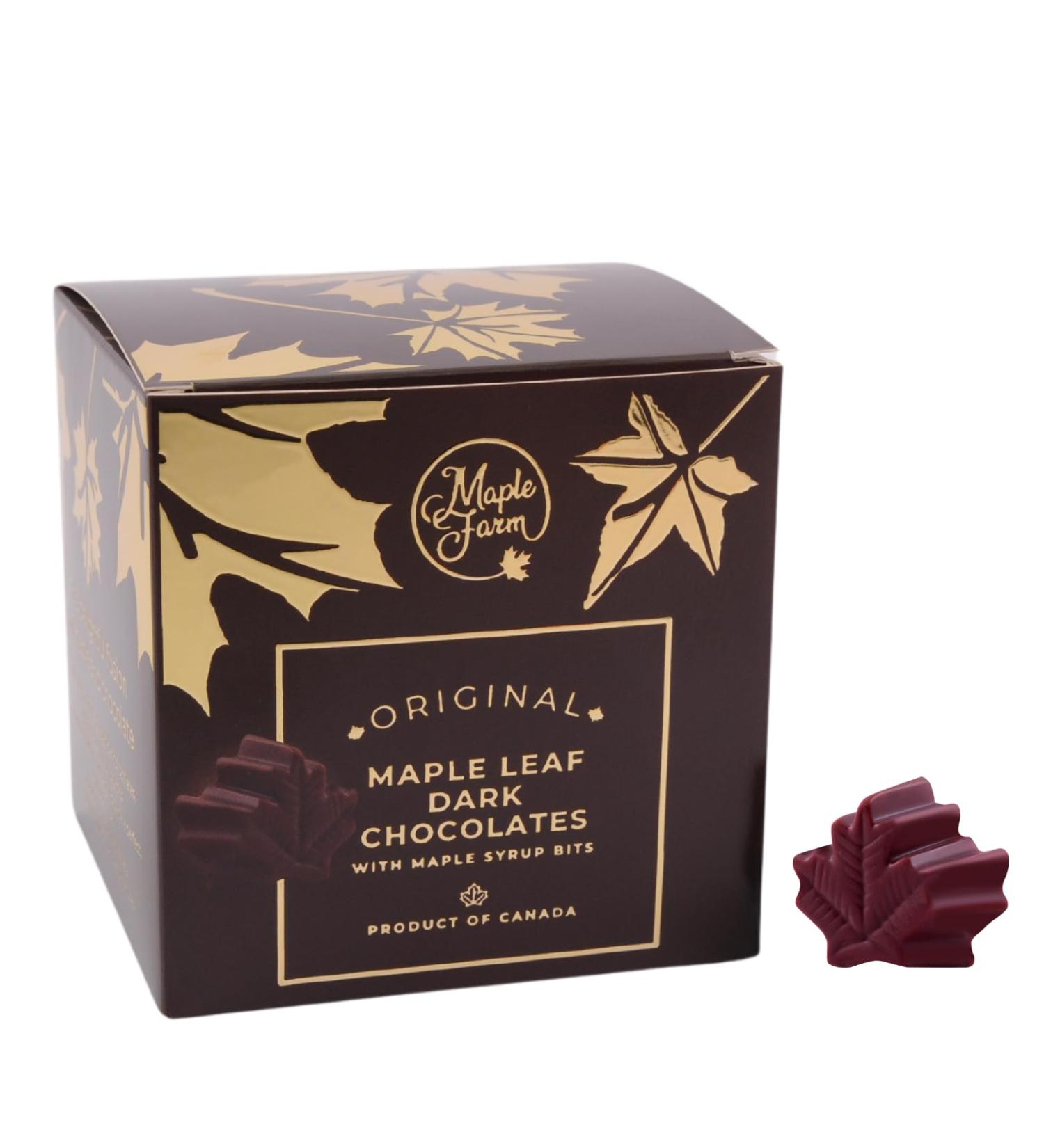MapleFarm - Maple leaf shaped dark chocolates with maple syrup - Maple leaf chocolates - 108g - Buy Online on GoSupps.com