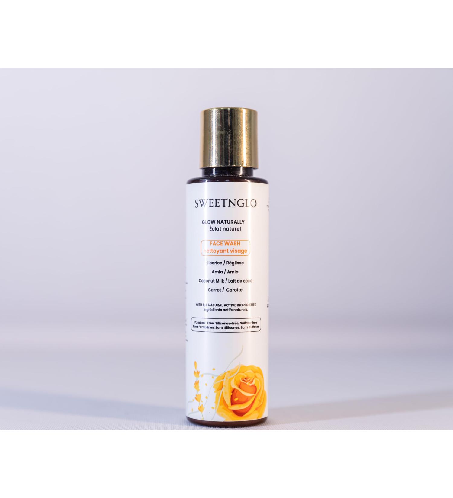 SWEETNGLO Face Wash - Natural Vitamin C from Amla Licorice & Carrot | With Hyaluronic Acid Rose Water Coconut Milk | Smoothens |Brightens Hydrates & Gentle| Paraben &Sulfate-Free Cleanser |100ml - Buy Online on GoSupps.com