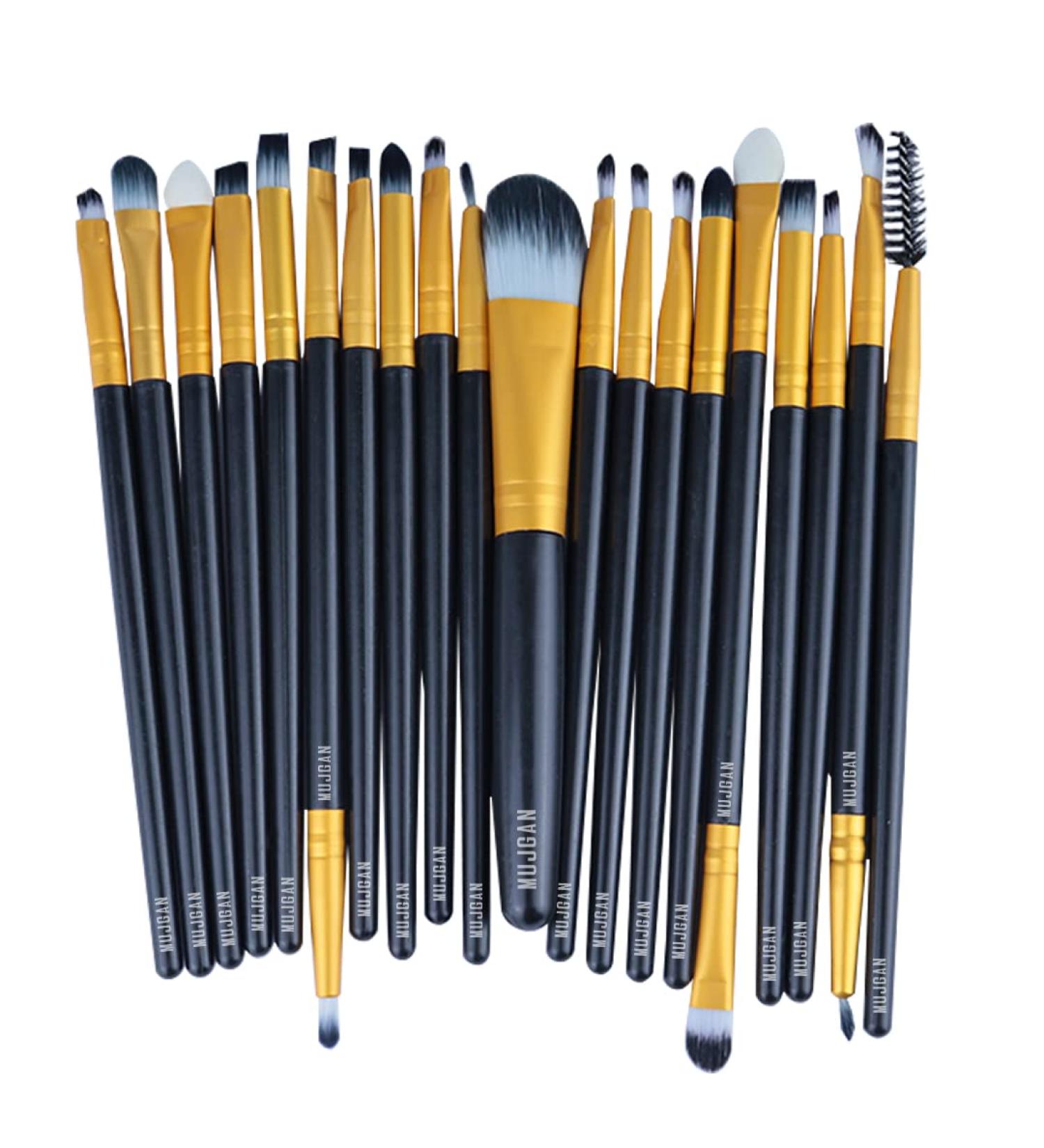 MUJGAN 20 Pieces Makeup Brush Set Professional Face Eye Shadow Eyeliner Foundation Blush Lip Makeup Brushes Powder Liquid Cream Cosmetics Blending Brush Tool (Black) - Buy Online on GoSupps.com