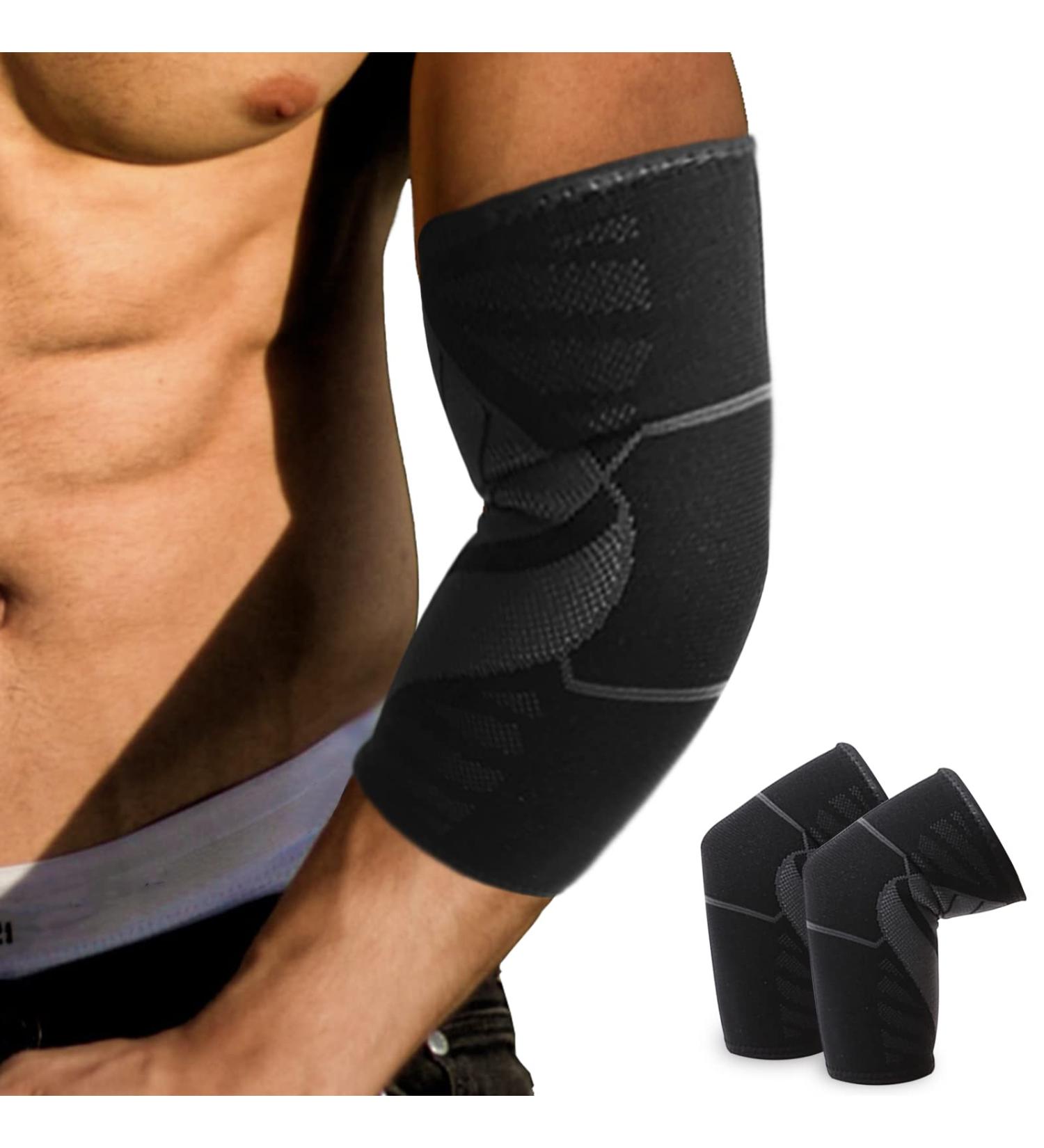 GIRYES 2-Piece Elbow Brace Set for Men and Women - Compression Sleeve for Tennis Elbow, Golfers Elbow, Weightlifting - Size M, Black Grey - Buy Online on GoSupps.com