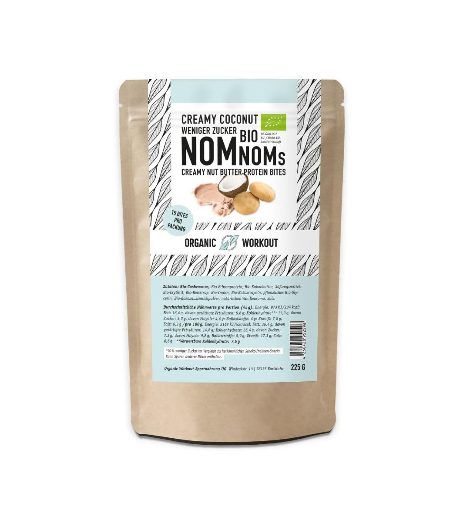 Creamy Coconut Nomnoms |Creamy nutmus protein-bites-organic vegan with organic erythrite-protein bar-alternative creamy coconut 225 g (1 Pack)