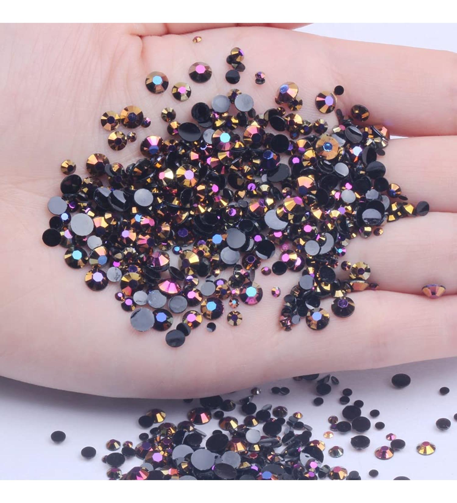 Mixed 1000pcs 2-6mm Gold Rose AB Resin Nail Rhinestones 3D Non Hotfix Glitter Round Flatback Nail Stones Strass Gems Diamonds DIY Nail Art Decoration (15 Gold Rose AB)