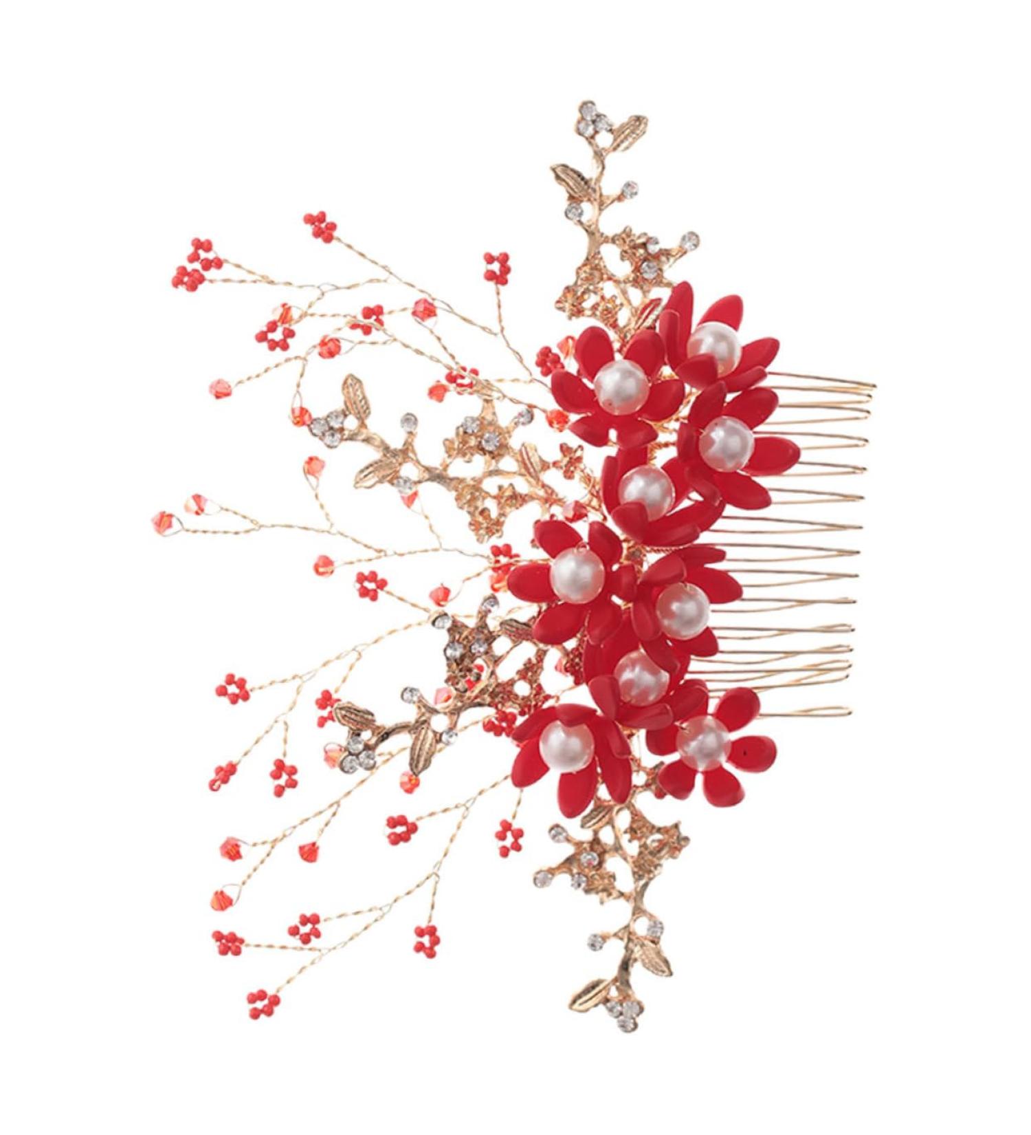 FOMIYES Wedding Side Comb Handmade Comb Bridal Bride Headpieces for Wedding Birde Headdress Hair Insert Comb Rhinestone Headpiece Tiara Red Women's Rhinestones Issue Card - Buy Online on GoSupps.com