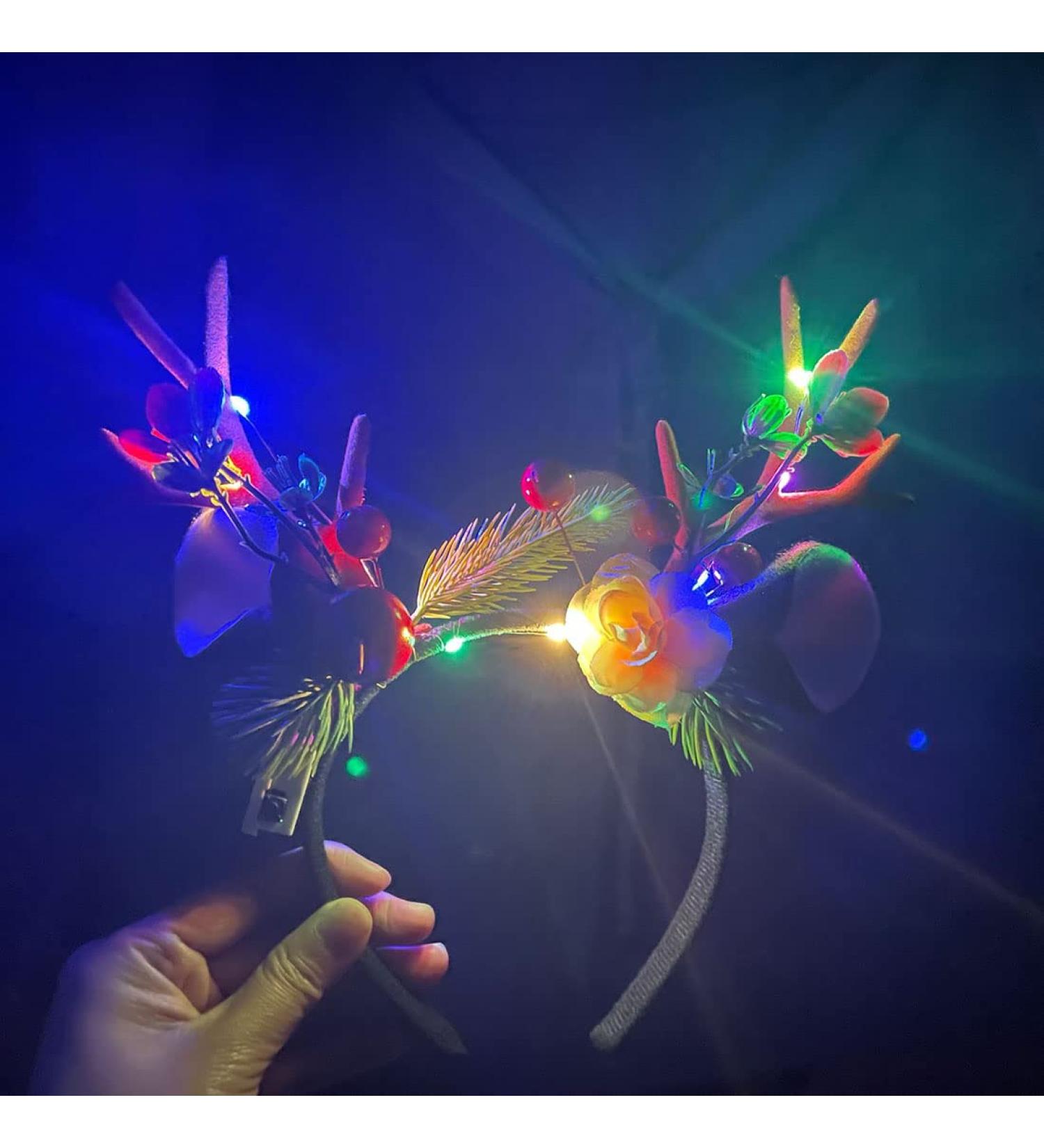 Wedity LED Flower Light up Antlers Headbands Glowing Headband Christmas Hair Bands Party Decorative for Women and Girls (Colour 2) - Buy Online on GoSupps.com