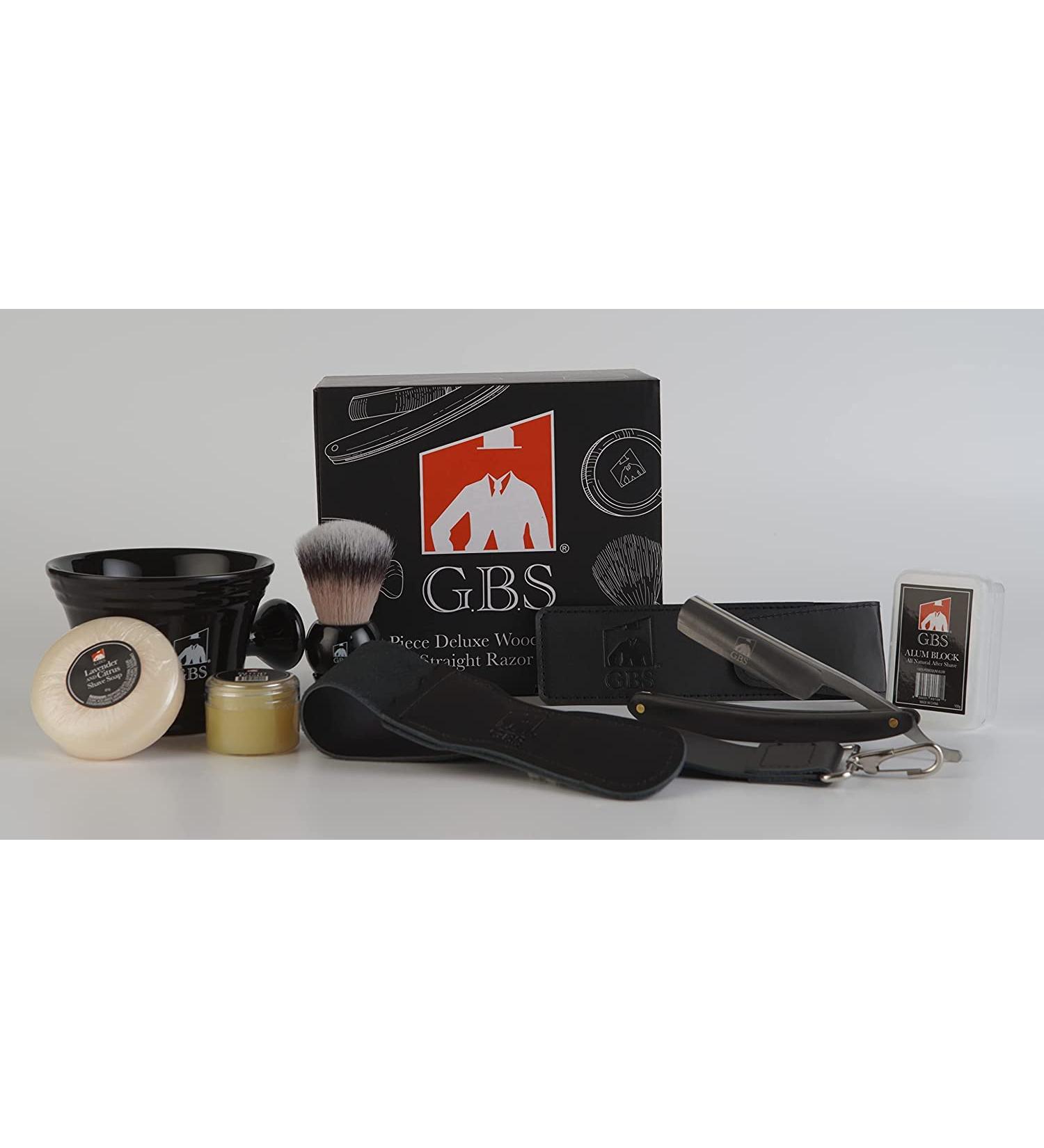 G.B.S 8 Piece Deluxe Wood Shaving Straight Razor Set - Shave Ready | Premium Men's Grooming Essentials - Buy Online on GoSupps.com
