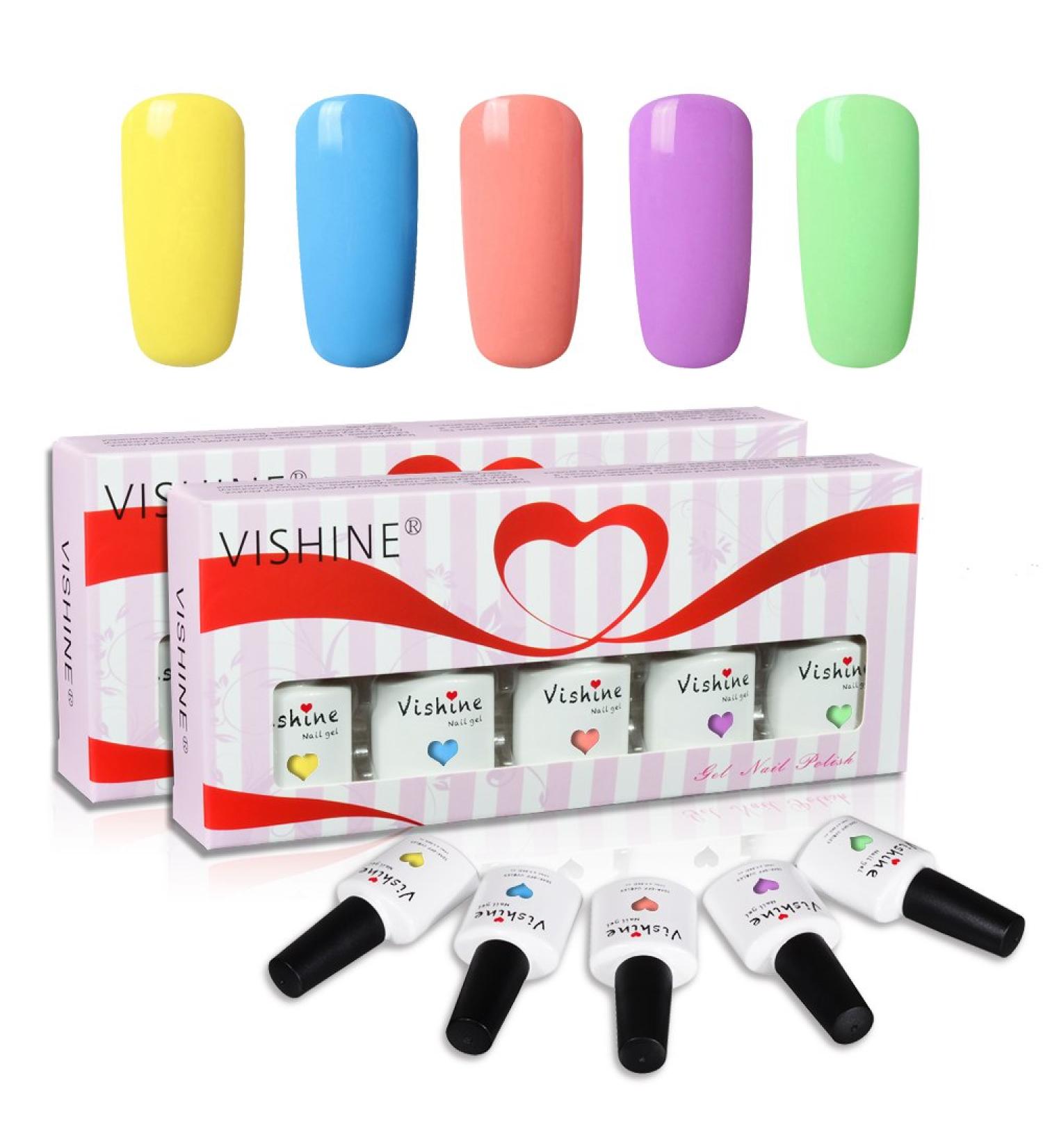 Vishine Soak Off UV LED Gel Nail Polish Multicolor Varnish Gift Set Of 5pcs X 10ml for Nail Art TX008 - Buy Online on GoSupps.com