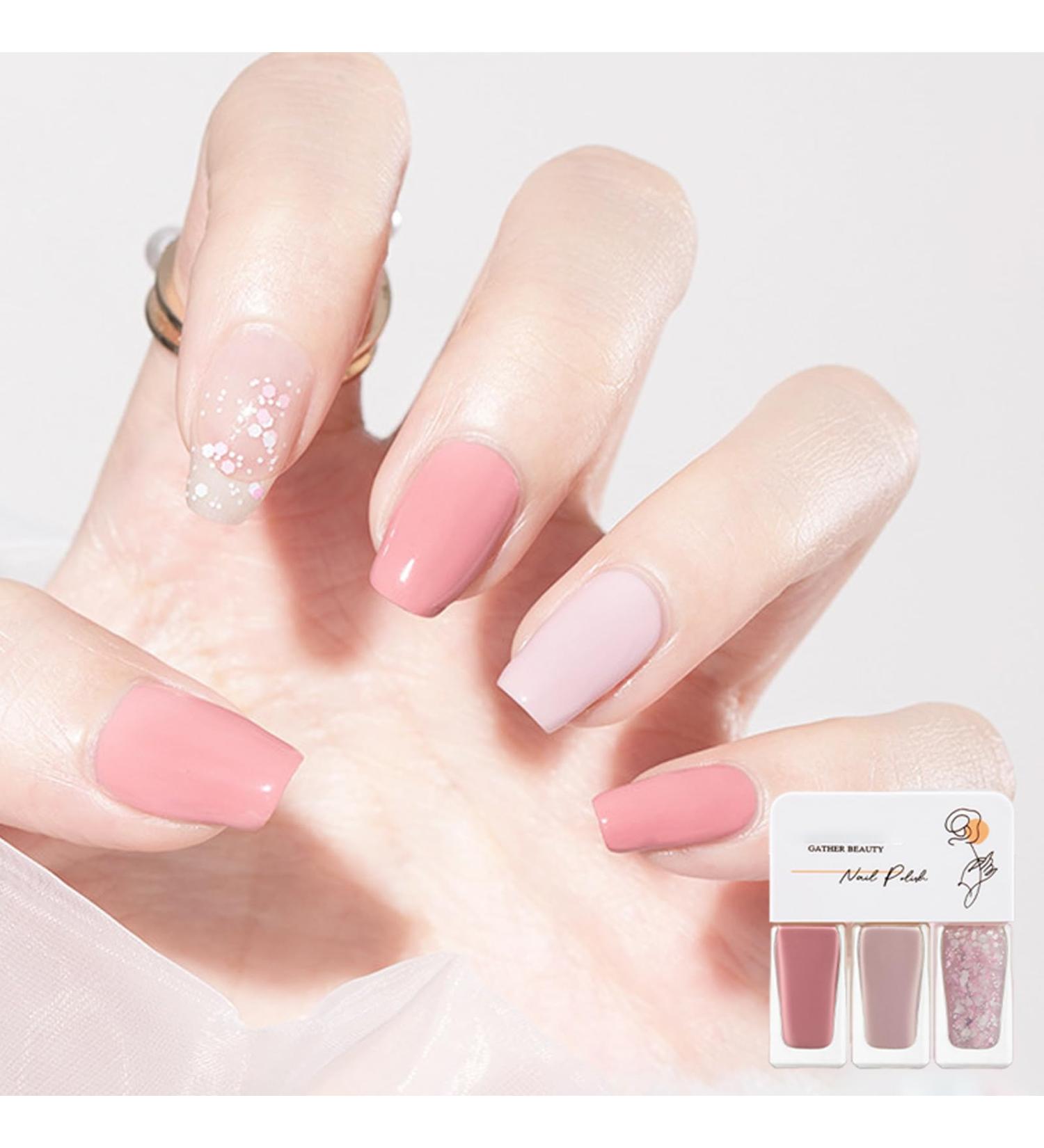 Nude Nail Polish Nude Pink Pink Cherry Blossom Sparkles Nail Polish 3-in-1 Set Fast Drying and Long Lasting Nude Nail Varnish Pink Nude Gel Nail Polish Gift Set - Buy Online on GoSupps.com