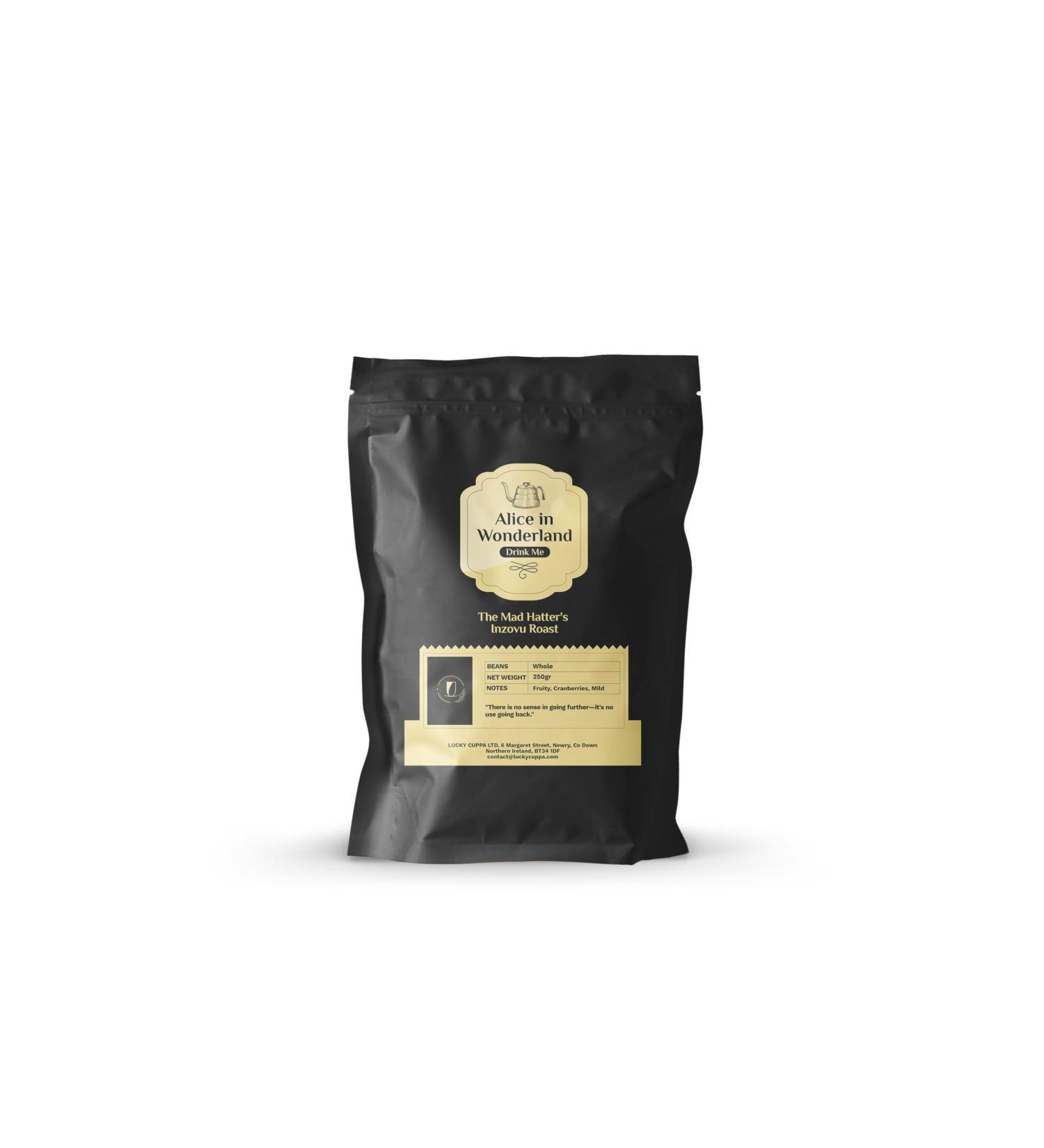 Lucky Cuppa's "Drink Me Potion" Mad Hatter's Inzovu Roast Coffee Bag - Light Roast Whole Coffee Beans - Rwanda Coffee Beans - Alice in Wonderland Gifts for Men - 250g - Buy Online on GoSupps.com
