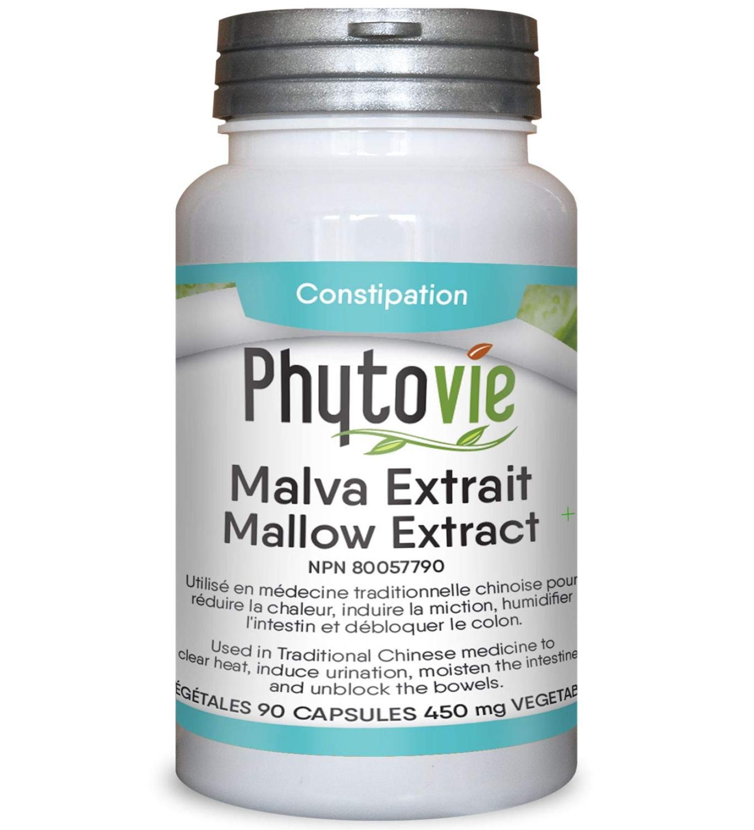 Mallow Extract Malva 450mg 90 Capsules Colon Cleanse Stool Softener and Constipation Relief NPN 80057790 - Buy Online on GoSupps.com