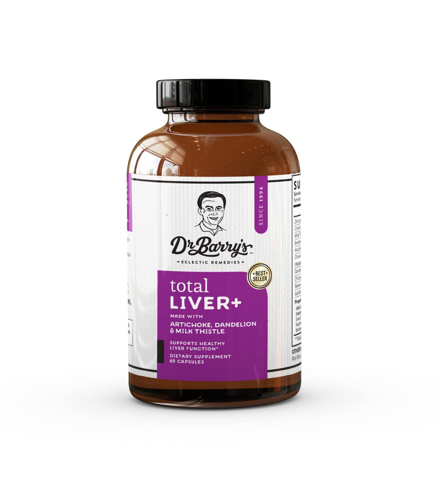 Dr. Barry's Total Liver Supplement with Milk Thistle, Artichoke, Dandelion Root, Support Healthy Liver Function & Natural Cleanse, Boost Immune System, 60 Capsules - Buy Online on GoSupps.com