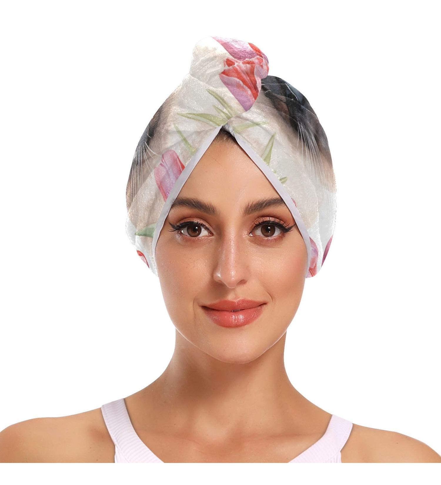 Shop Cat Pink Tulips Hair Towel 2 Pack Super Absorbent Quick Dry Hair Turbans for Women & Girls - Buy Online on GoSupps.com
