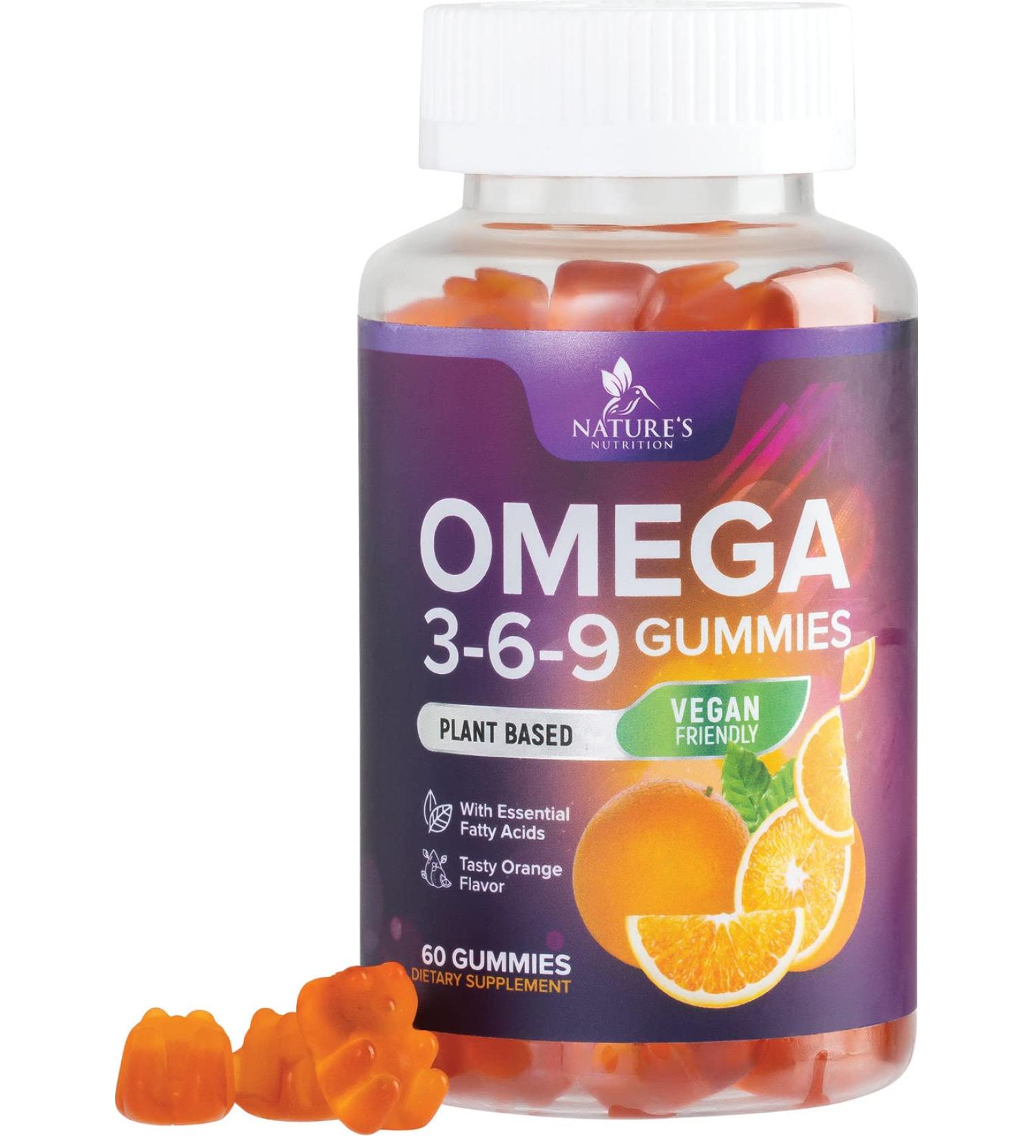 Omega 3 6 9 Vegan Gummies - Triple Strength Heart & Brain Support Supplement - Non-GMO Orange Flavor - 60 Count - Buy Online on GoSupps.com