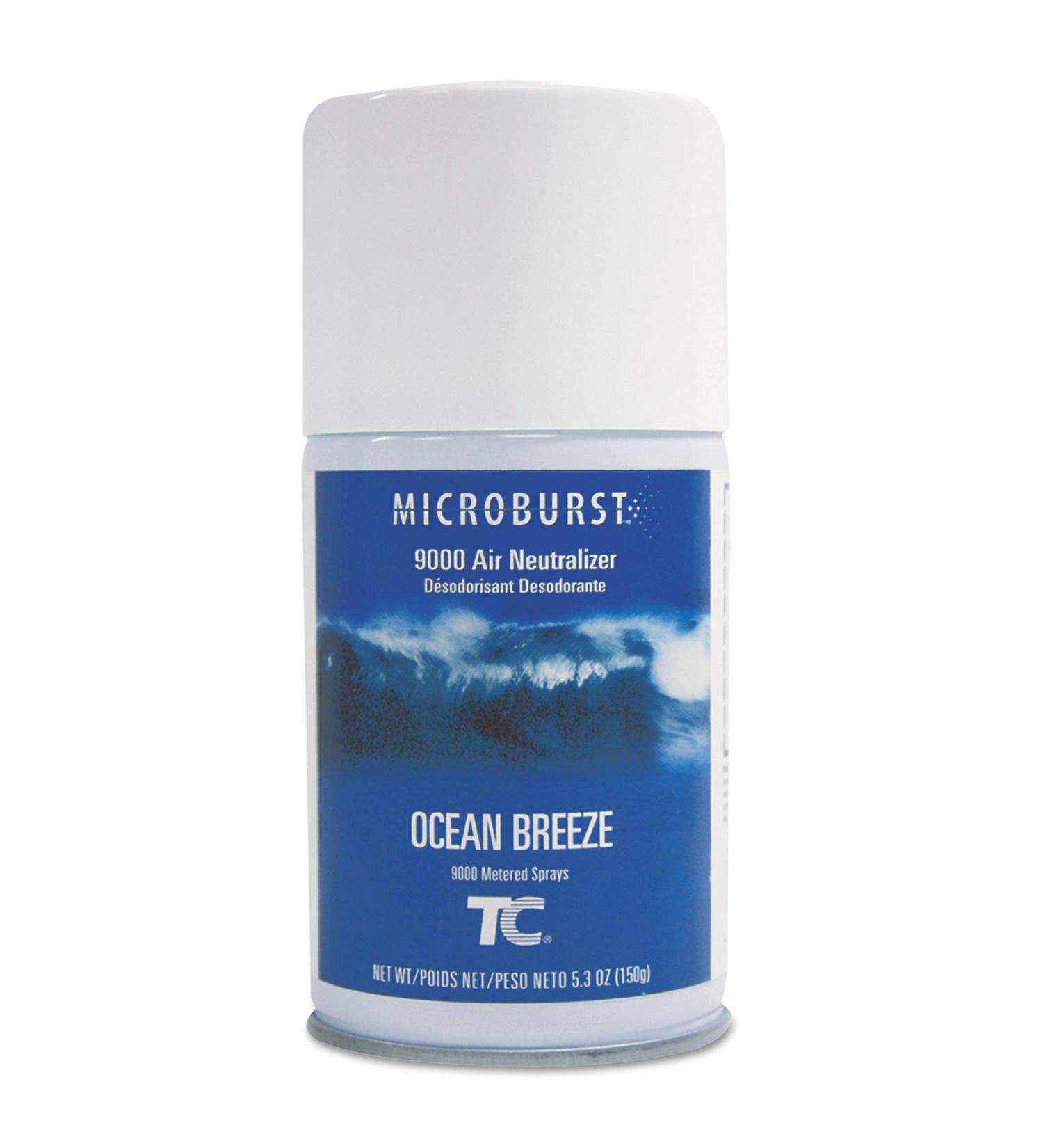 Rubbermaid Commercial Products Microburst 9000 Air Freshener Aerosol Refill Ocean Breeze Long Lasting Automatic Odor Control System for Restrooms in Restaurants/Schools/Airports