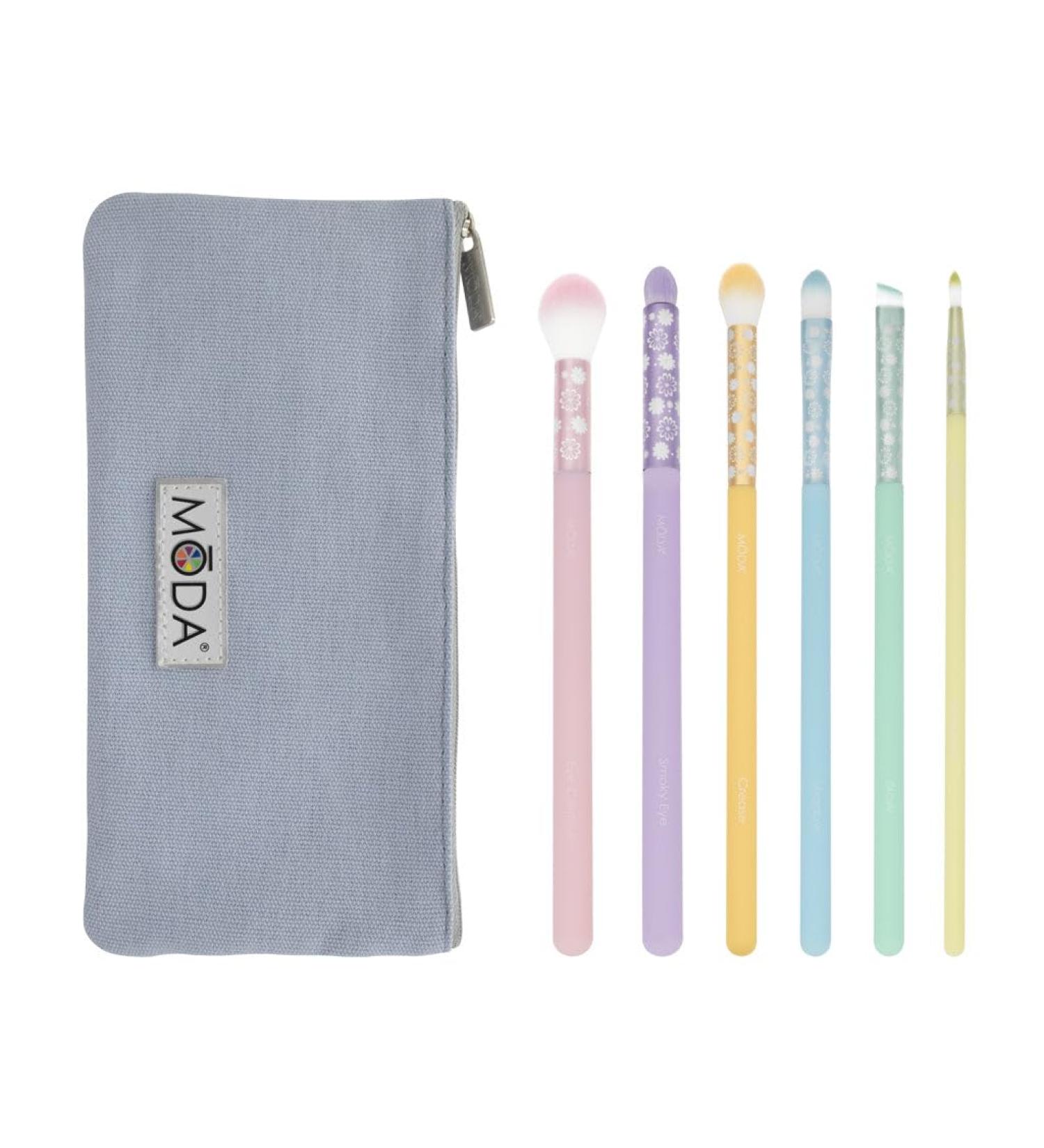 MODA Royal & Langnickel Full Size Posh Pastel 7pc Delicate Eye Makeup Brush Kit with Pouch Includes Eye Contour Smoky Eye Crease Shadow Brow and Pointed Liner Brushes Multi-Color Pastel - Buy Online on GoSupps.com
