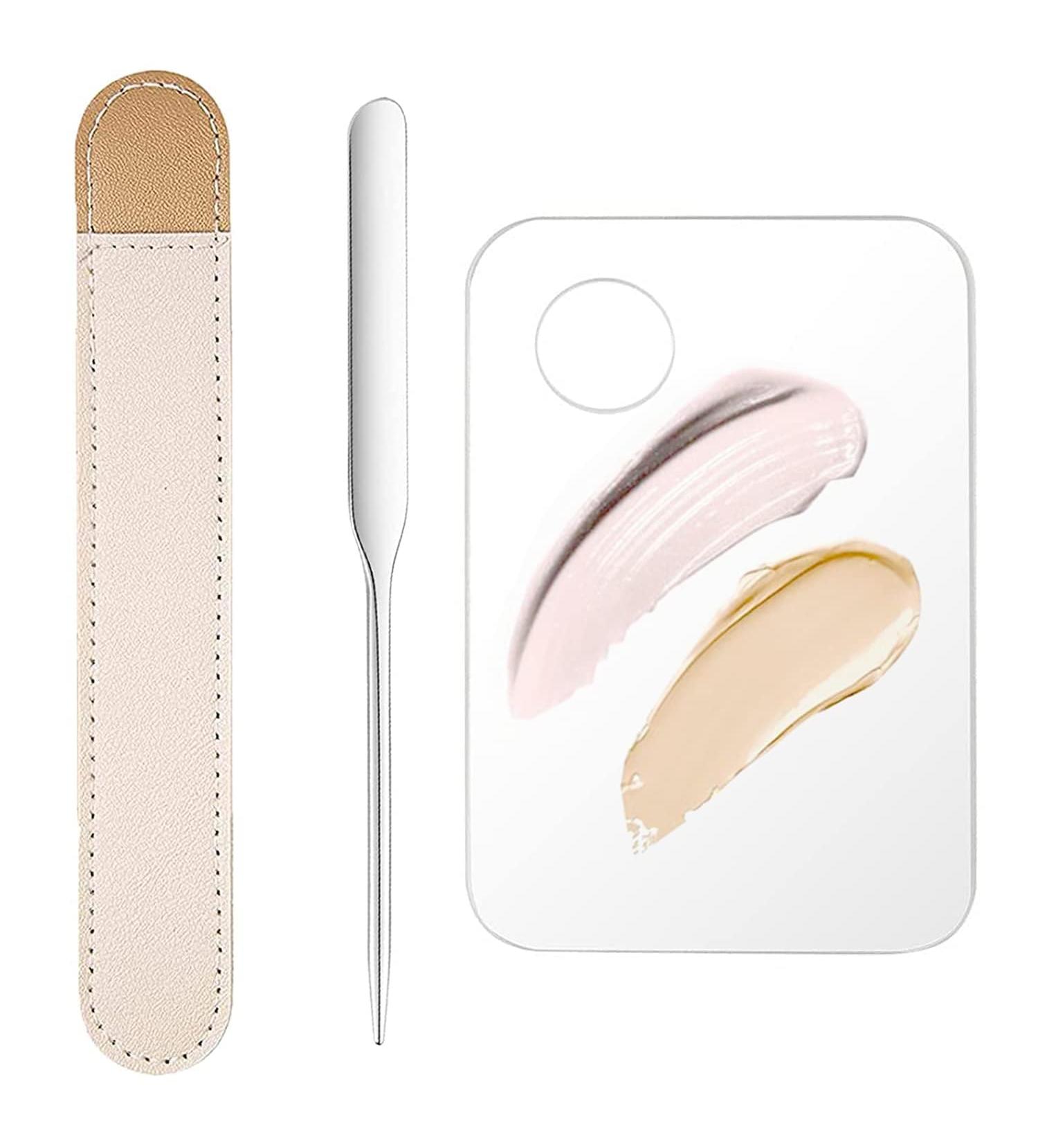 Stainless Steel Makeup Spatula and Palette Set - Acrylic Foundation Palette with Tiny Tool for Nail Art, Eye Shadow, Eyelash, and Face Makeup - Buy Online on GoSupps.com