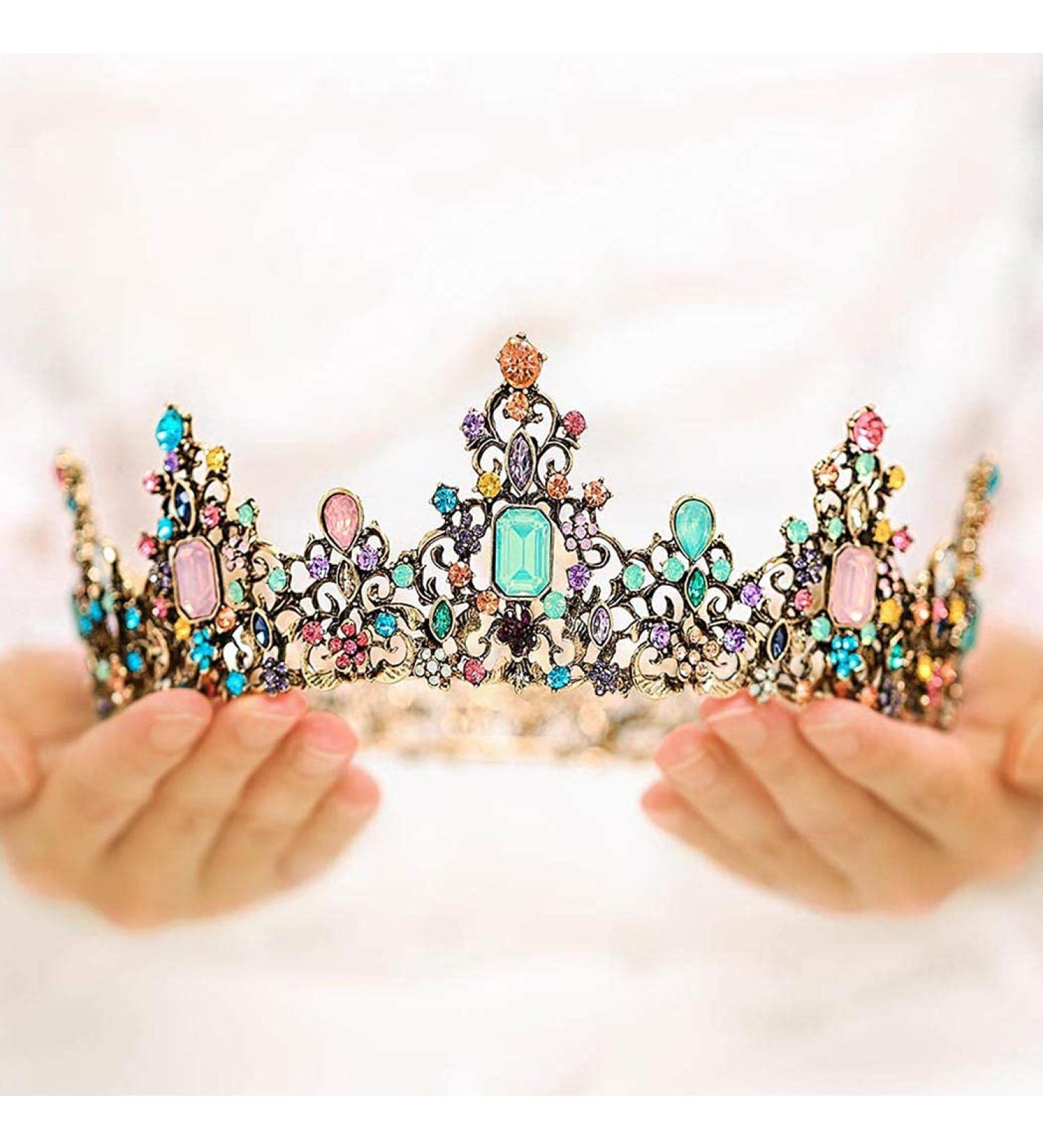 Yean Baroque Rhinestone Bridal Queen Crown - Crystal Wedding Tiara for Women - Buy Online on GoSupps.com