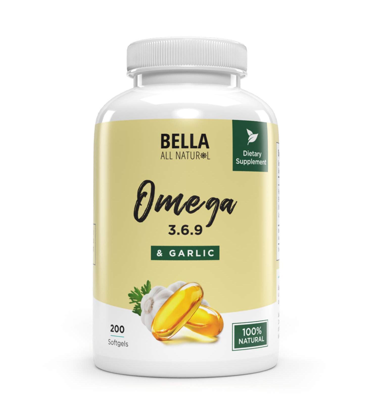 Bella All Natural Omega 3 6 9 with Garlic Oil - 200 Softgels - Buy Online on GoSupps.com
