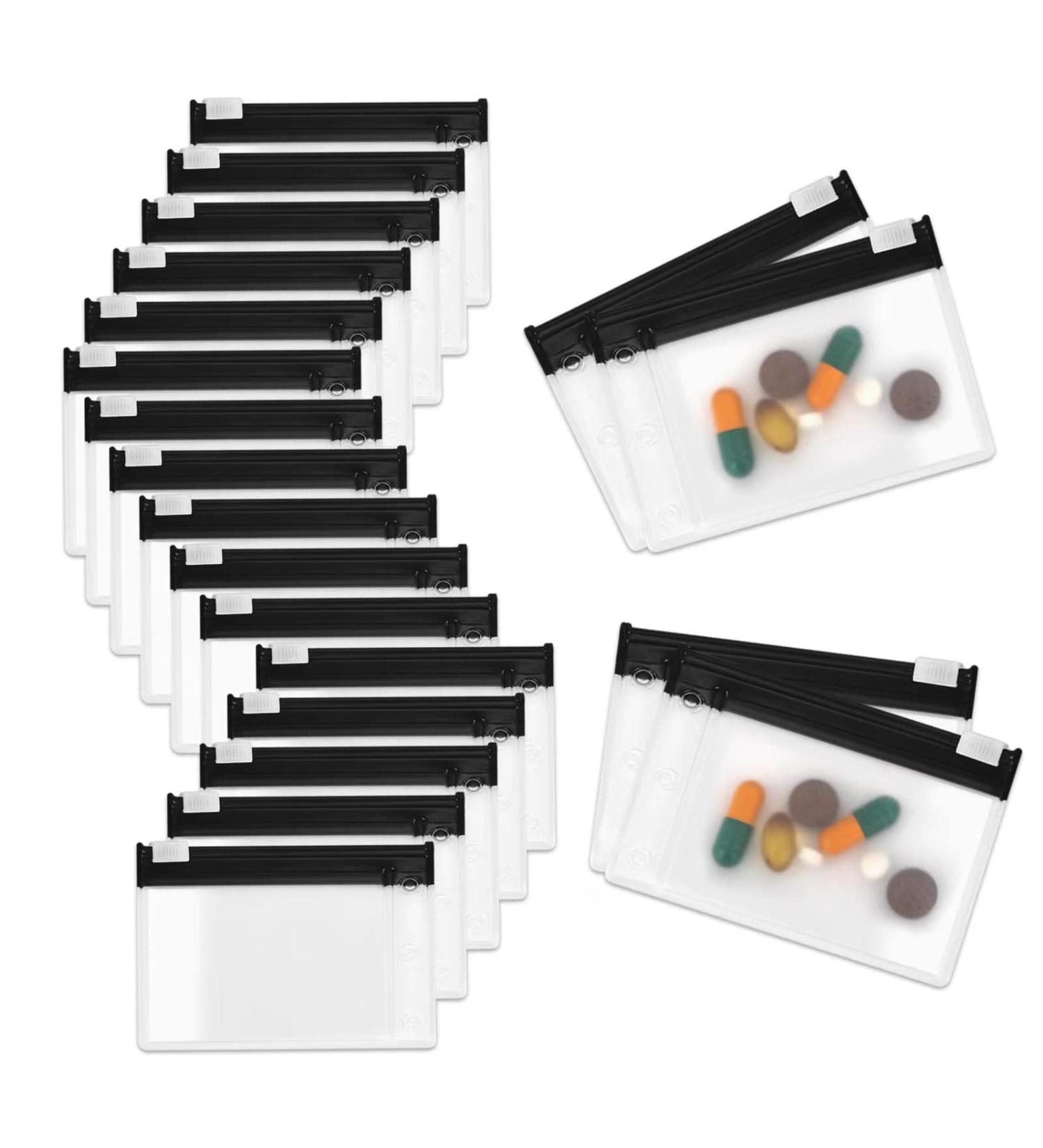20 Reusable Black Pill Organizer Pouches - Zippered Clear Plastic Travel Bags for Medicine Storage - Buy Online on GoSupps.com