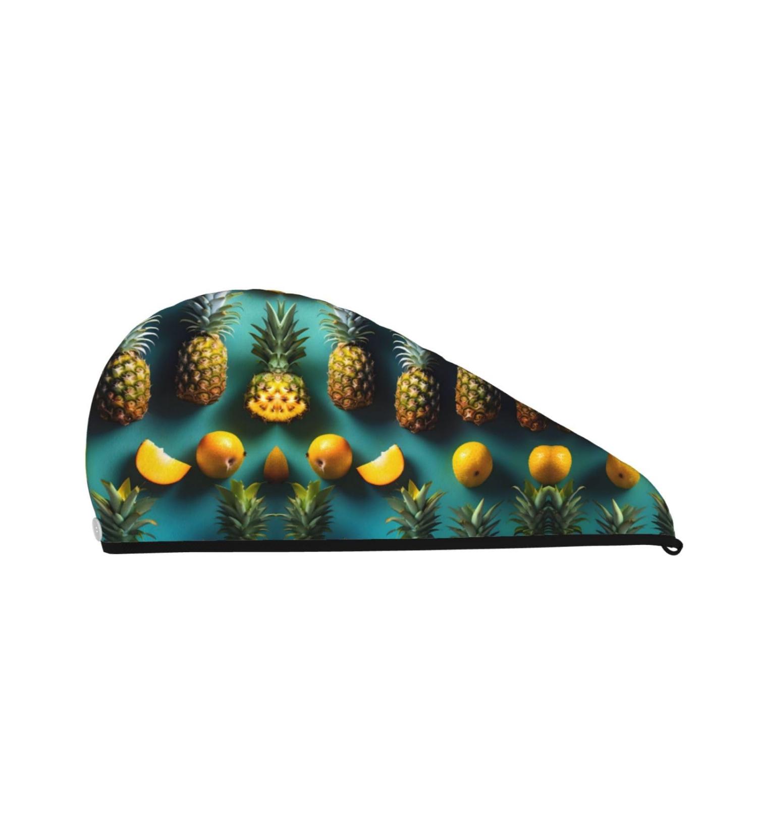 Tropical Fruit Pineapple Coral Velvet Dry Hair Cap | Ideal for Home Travel Pool Parties & More - Buy Online on GoSupps.com