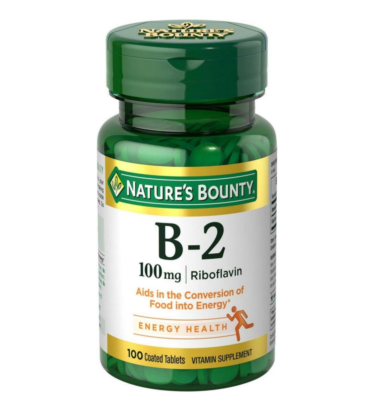 Nature's Bounty Vitamin B-2 100 mg 100 Coated Tablets